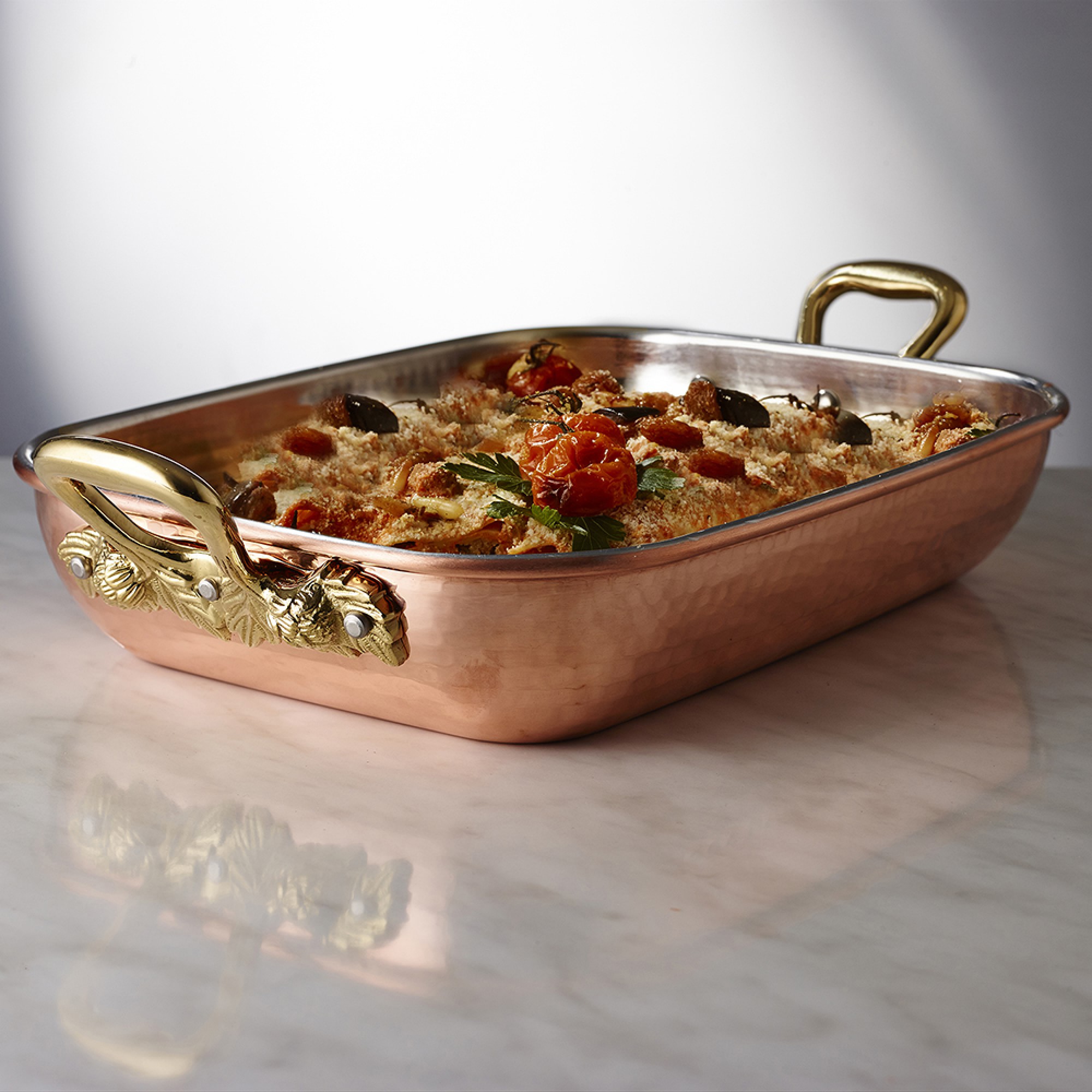 Ruffoni Historia Hammered Copper Roasting Pan with Artichoke Handle