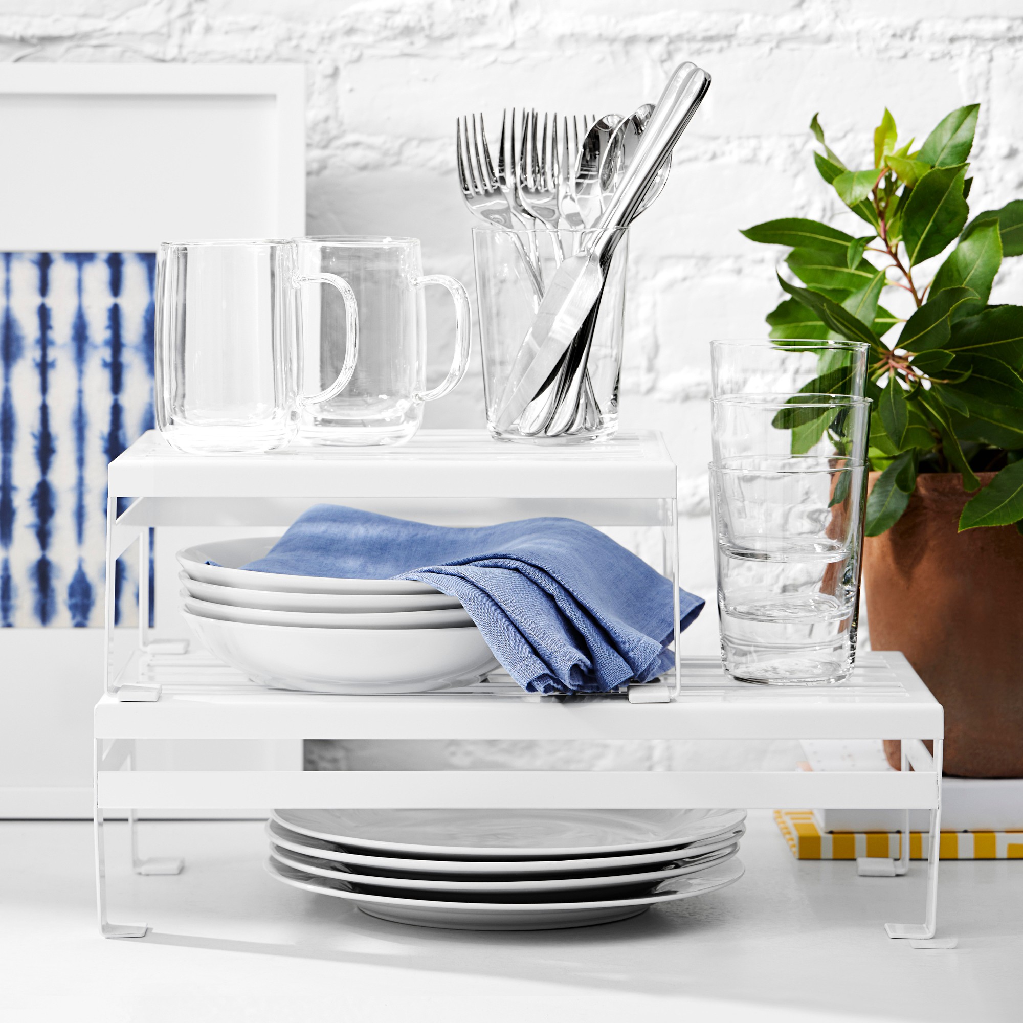 Hold Everything White Powder Coat Metal Shelf Riser Set