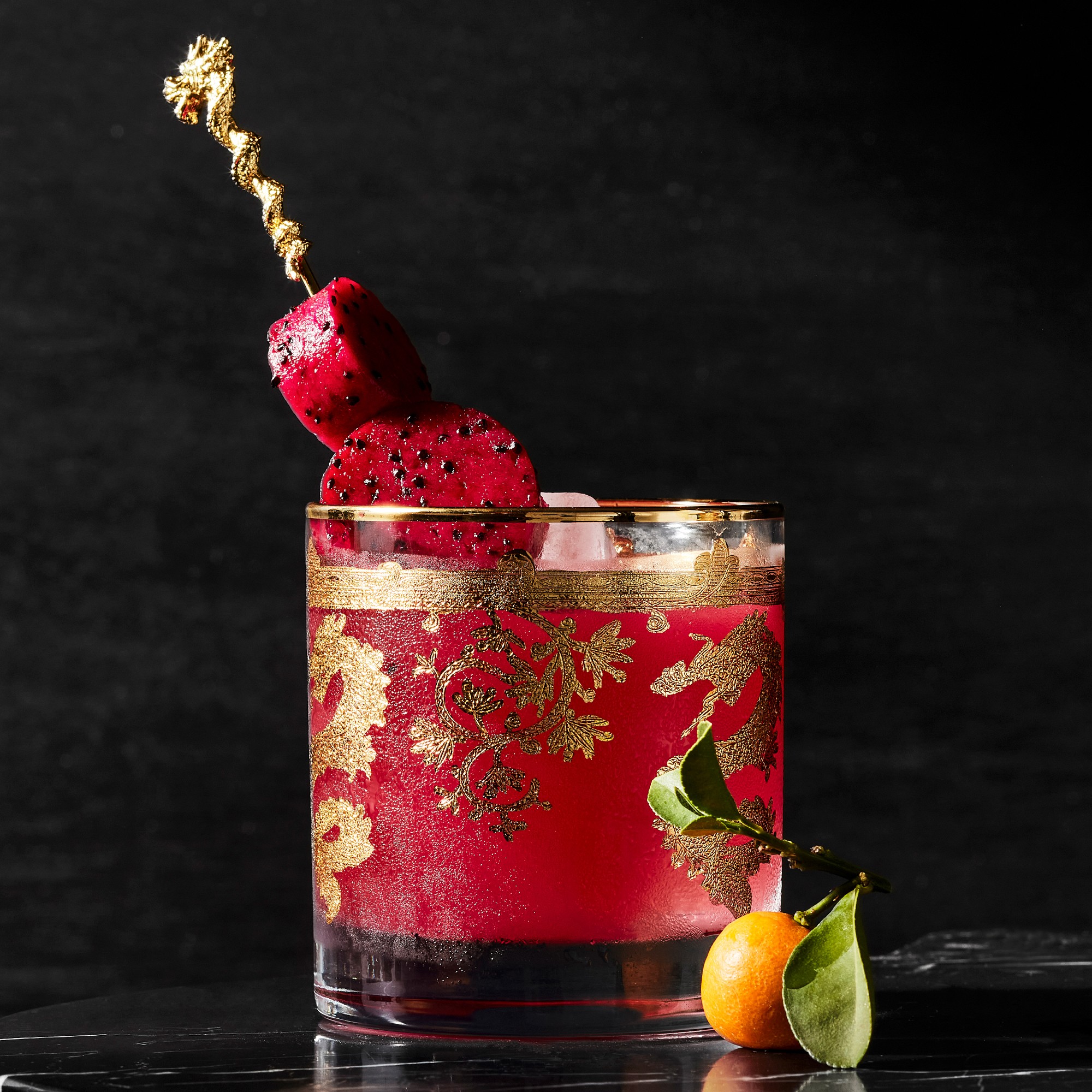 Gold Dragon Double Old-Fashioned Glasses