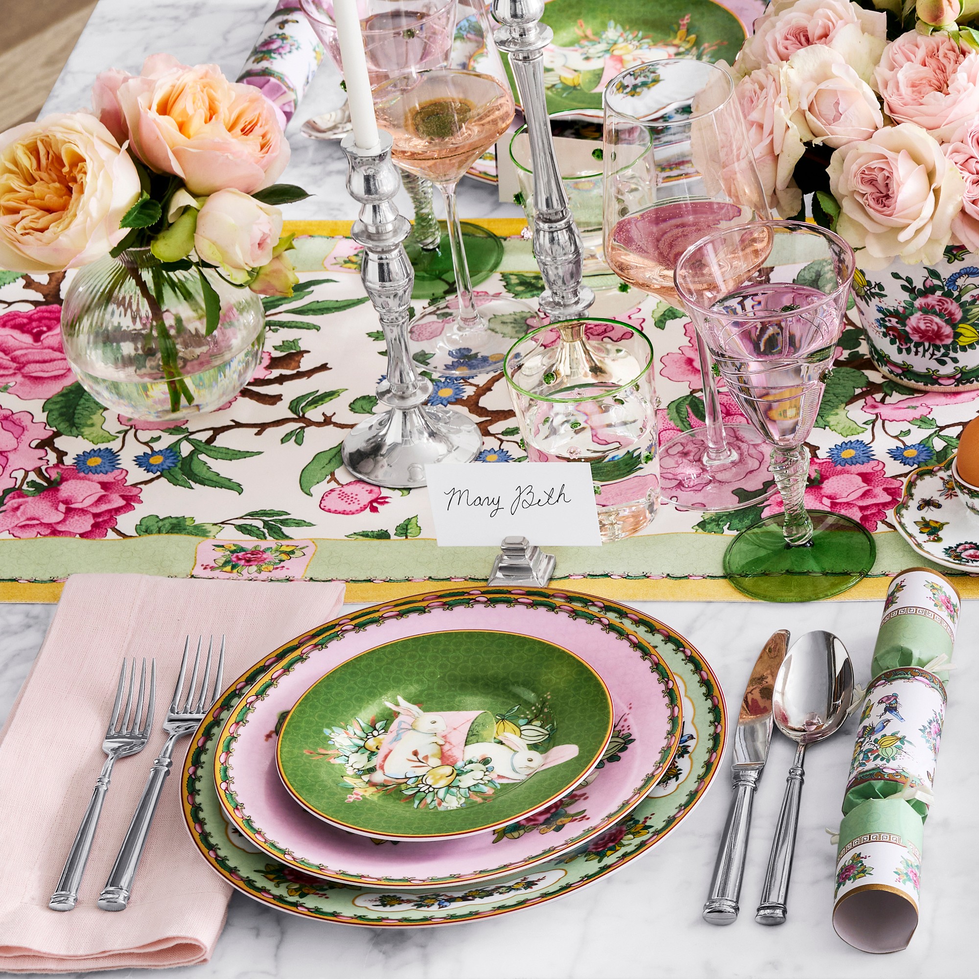 Famille Rose Bunny Appetizer Plates, Set of 4