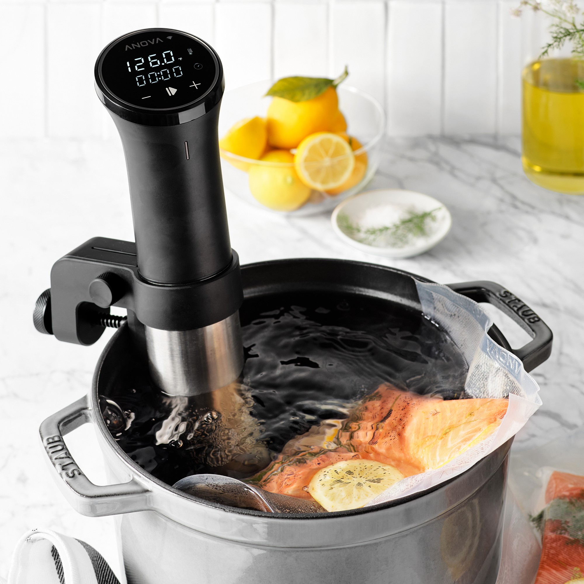 Anova Precision® Cooker 3.0 with Wi-Fi + Williams Sonoma Thermo-Clad Stainless-Steel Stock Pot