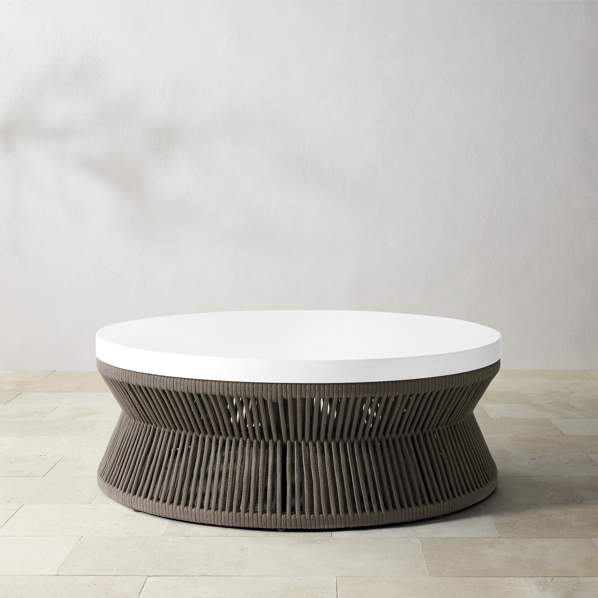 Pasadena Outdoor Fiberstone and Rope Round Coffee Table (44