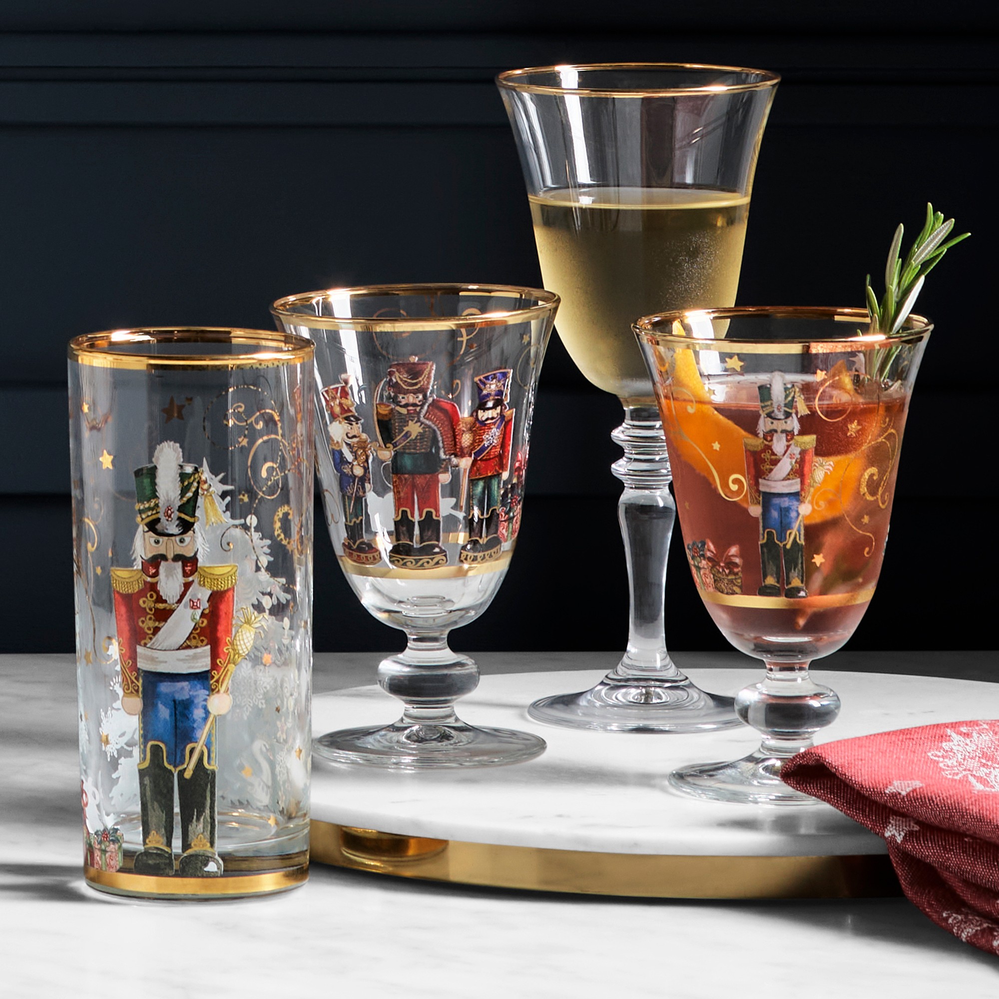 Gold Rim Wine Glasses, Set of 4
