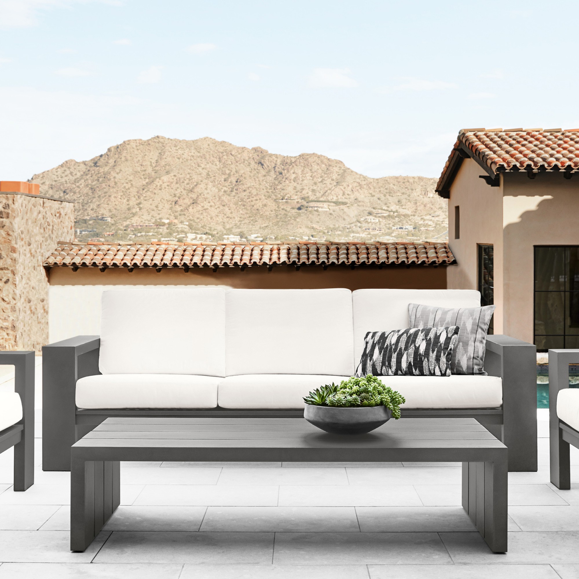 Larnaca Outdoor Slate Grey Metal Sofa (96