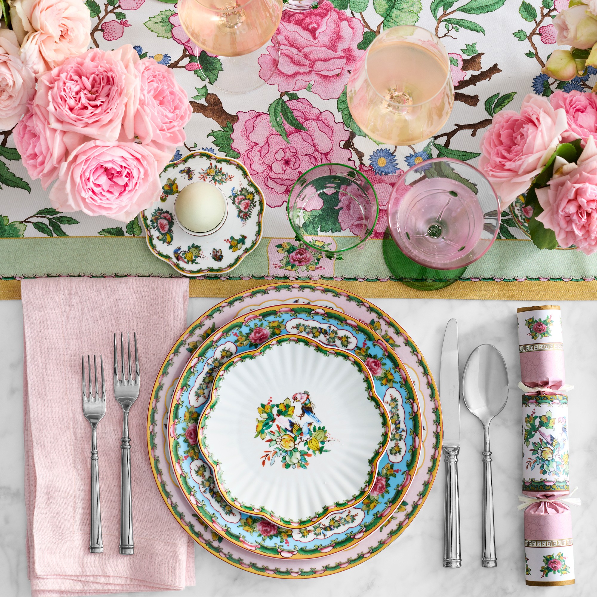 Famille Rose Bunny Salad Plates, Set of 4