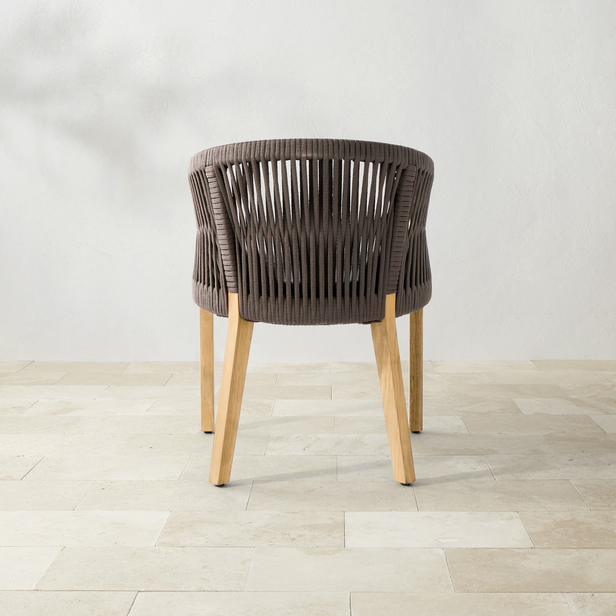 Pasadena Outdoor Teak and Brown Rope Dining Armchair