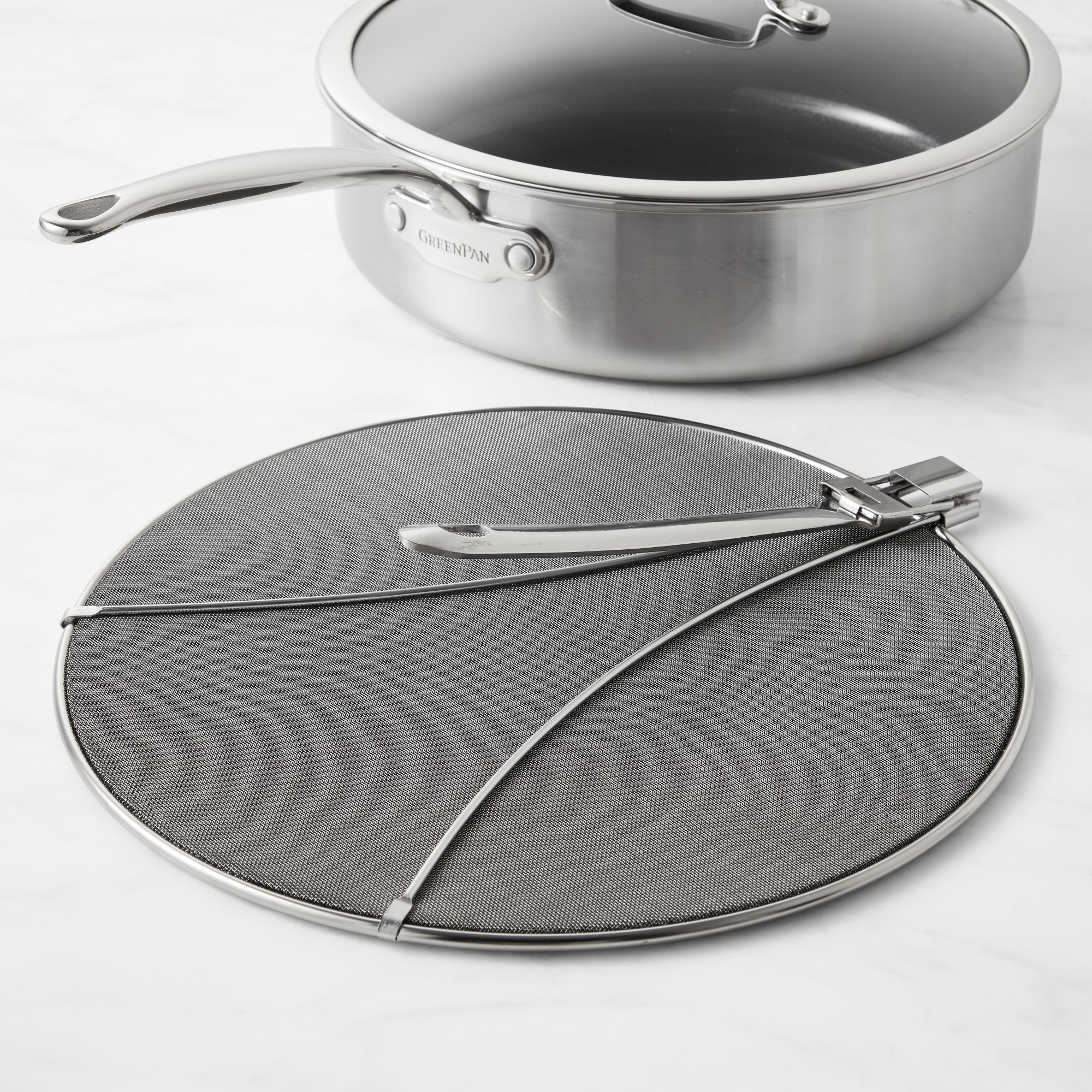 GreenPan™ Premiere Stainless-Steel Ceramic Nonstick 4-Qt. Sauté Pan with Splatter Screen