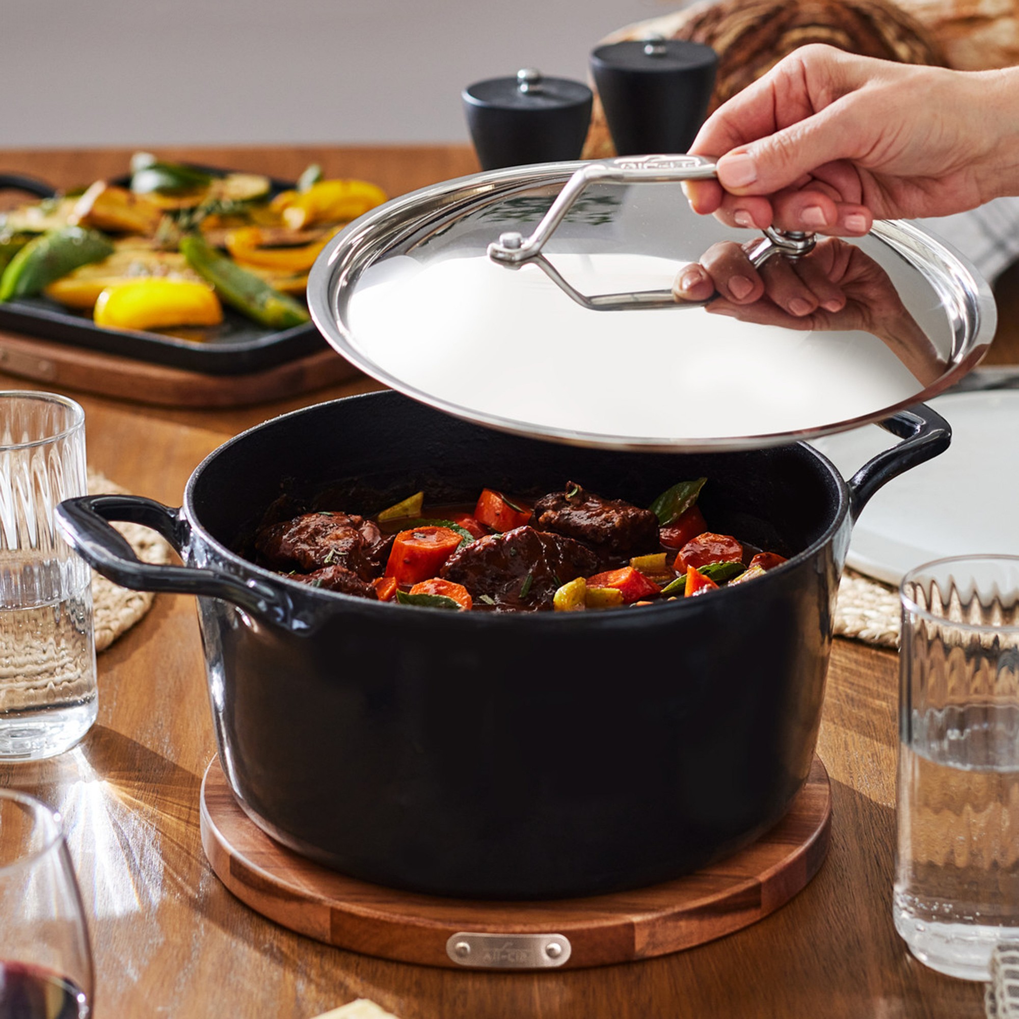 All-Clad Enameled Cast Iron Dutch Oven with Trivet, 6-Qt.