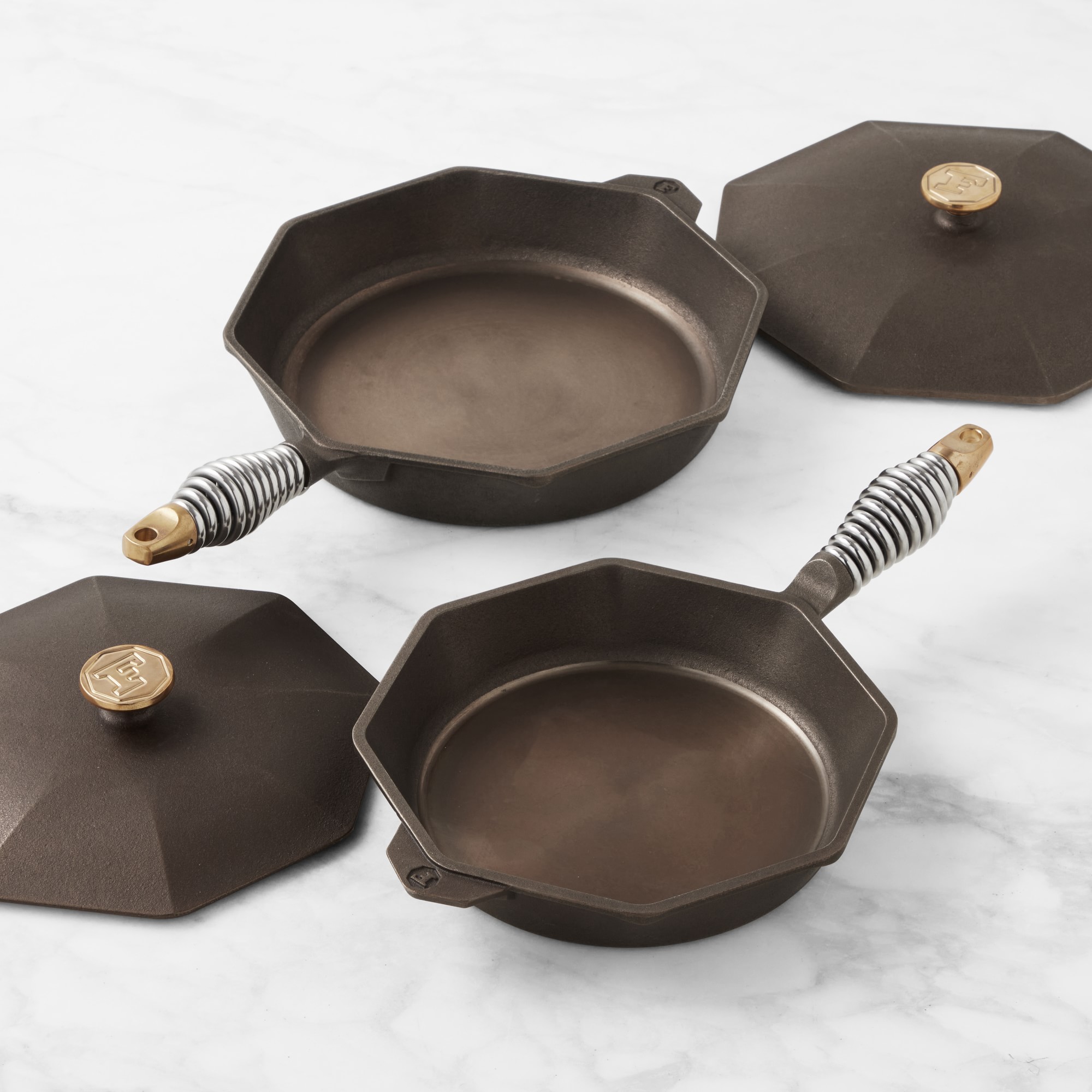 FINEX 4-Piece Seasoned Cast Iron Skillet Fry Pan Set with Lids, 10