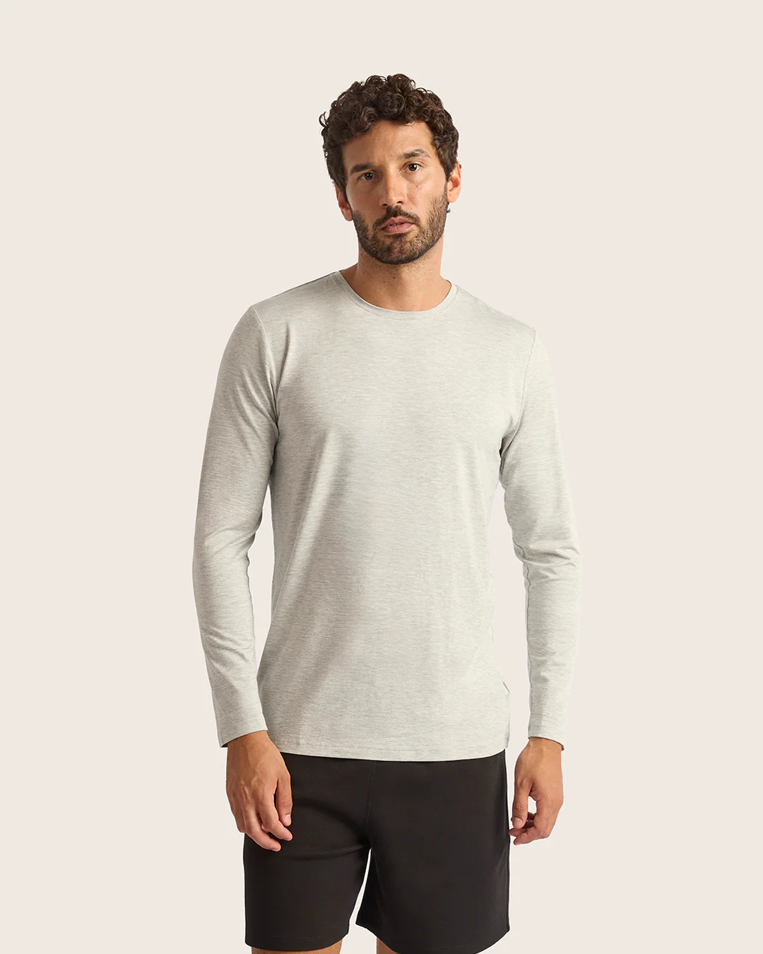Men's Base Layer Long Sleeve Crew Neck T-Shirt - Light Grey Marl