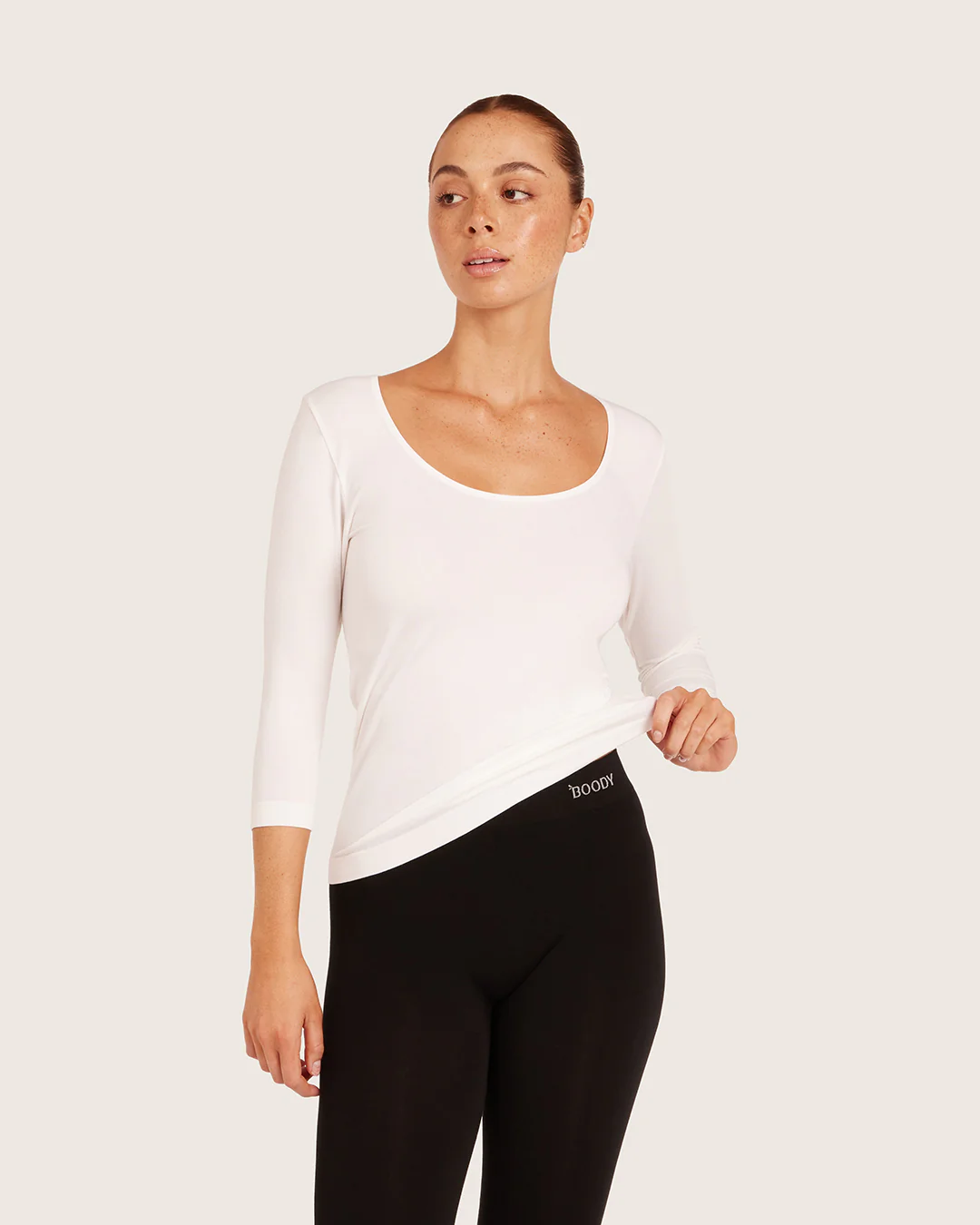 Base Layer 3/4 Sleeve Top - White