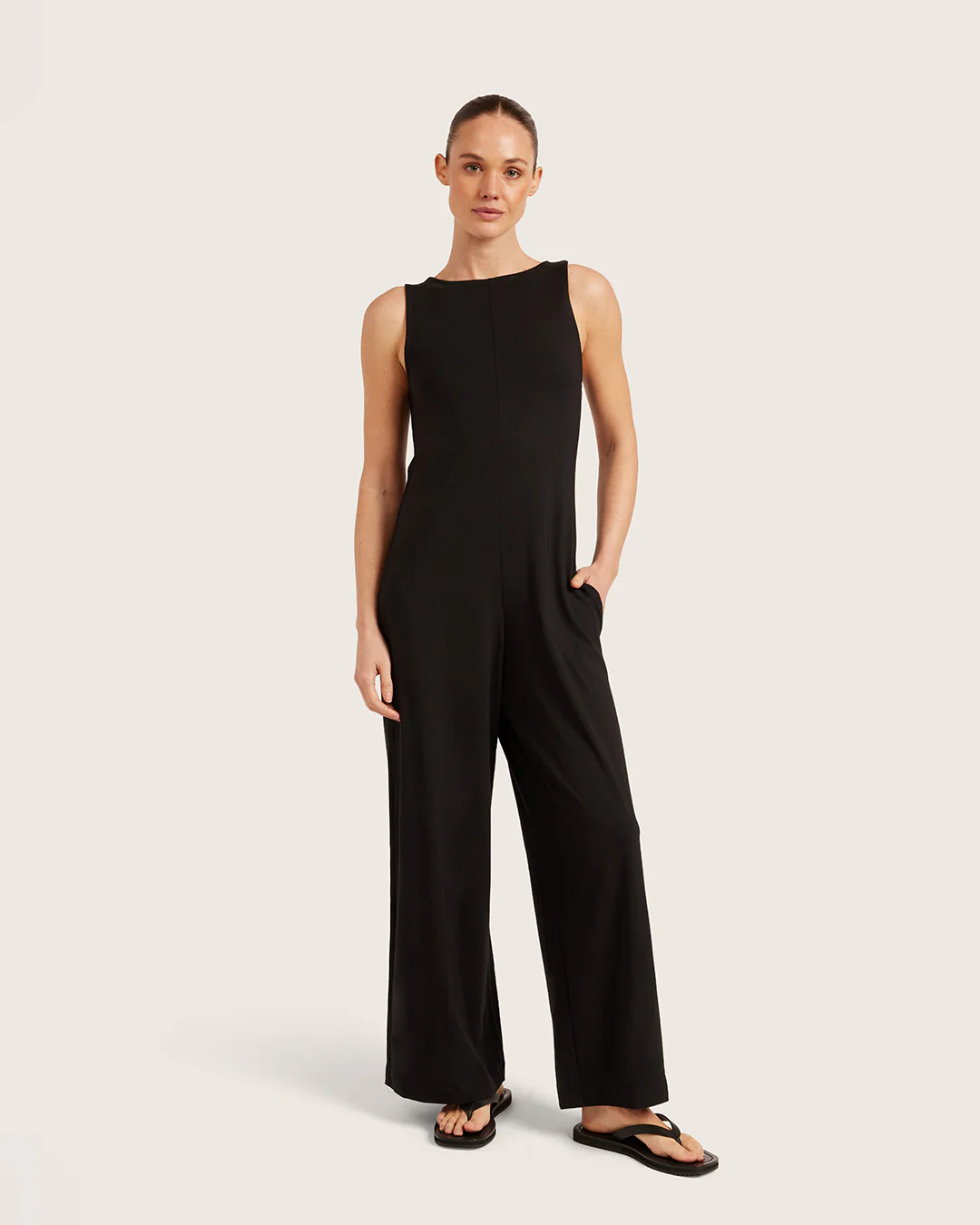 Boat Neck Jumpsuit - Black