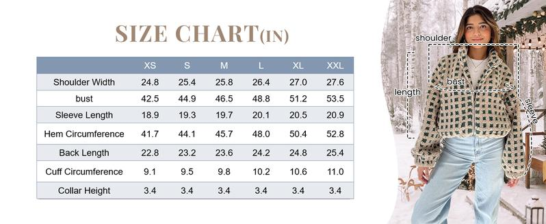 Women's Warm Plaid Sherpa Fleece Jacket Soft Teddy Fleece Zip Up Relaxed Fit with Adjustable Drawstring Hem Cozy and Stylish