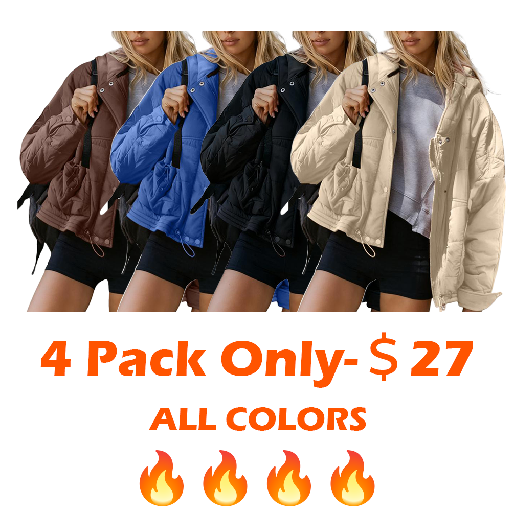 Women's Oversized Quilted Hooded Jacket with Pockets and Adjustable Hem Warm Casual Loose Fit Short Winter Coat Outerwear