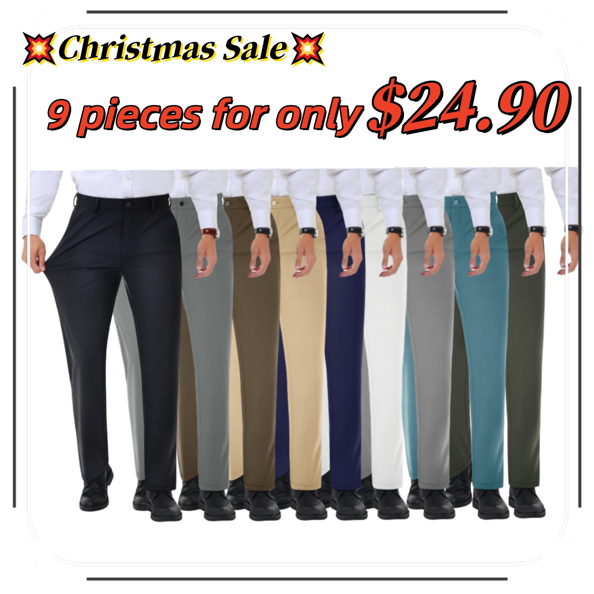 🎄Christmas Sale🎄Men's classic stretch flat-front dress trousers, wrinkle-free premium casual trousers