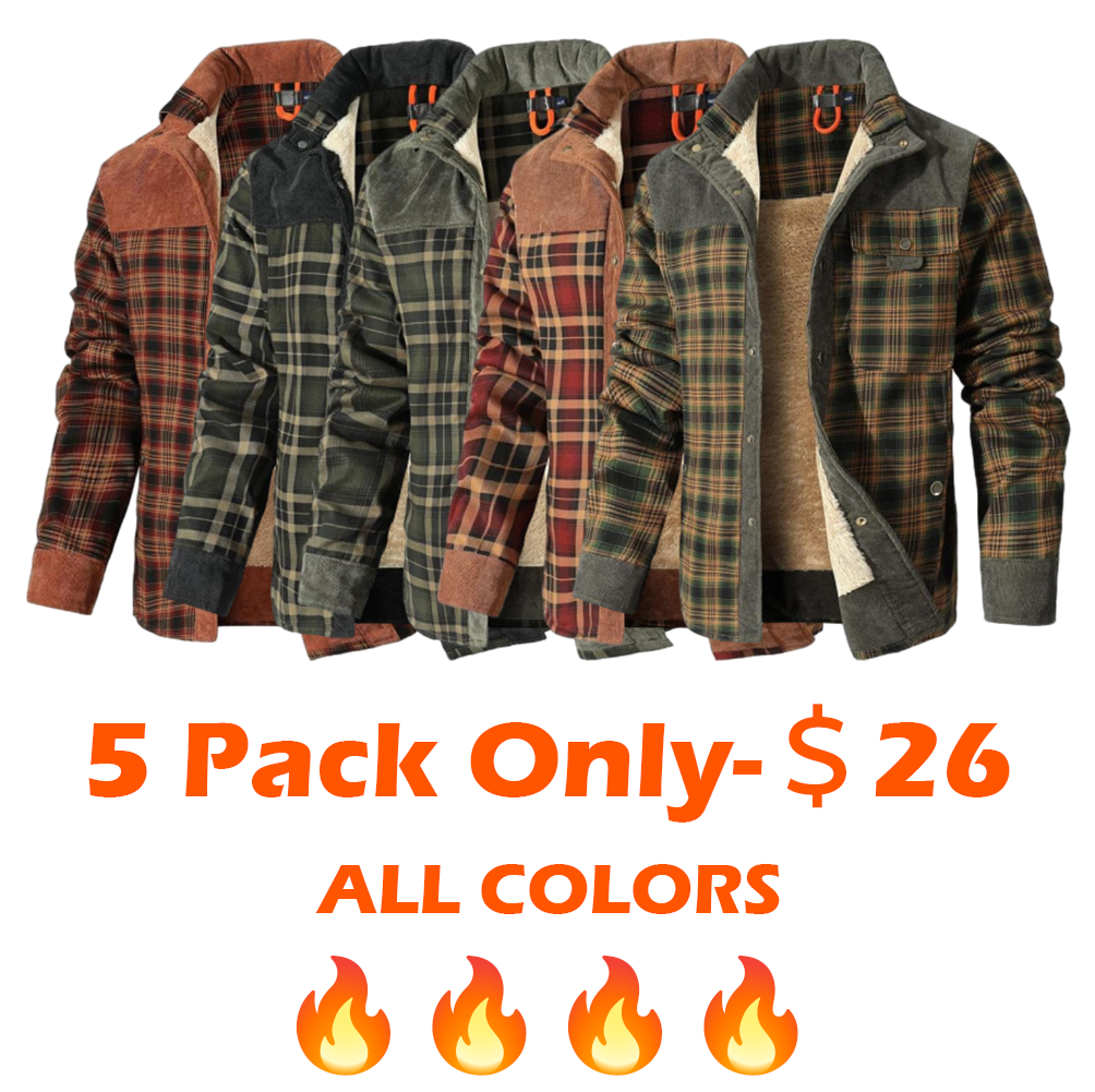 Men's Corduroy Plaid Sherpa Lined Flannel Shirt Jacket Fleece Coat