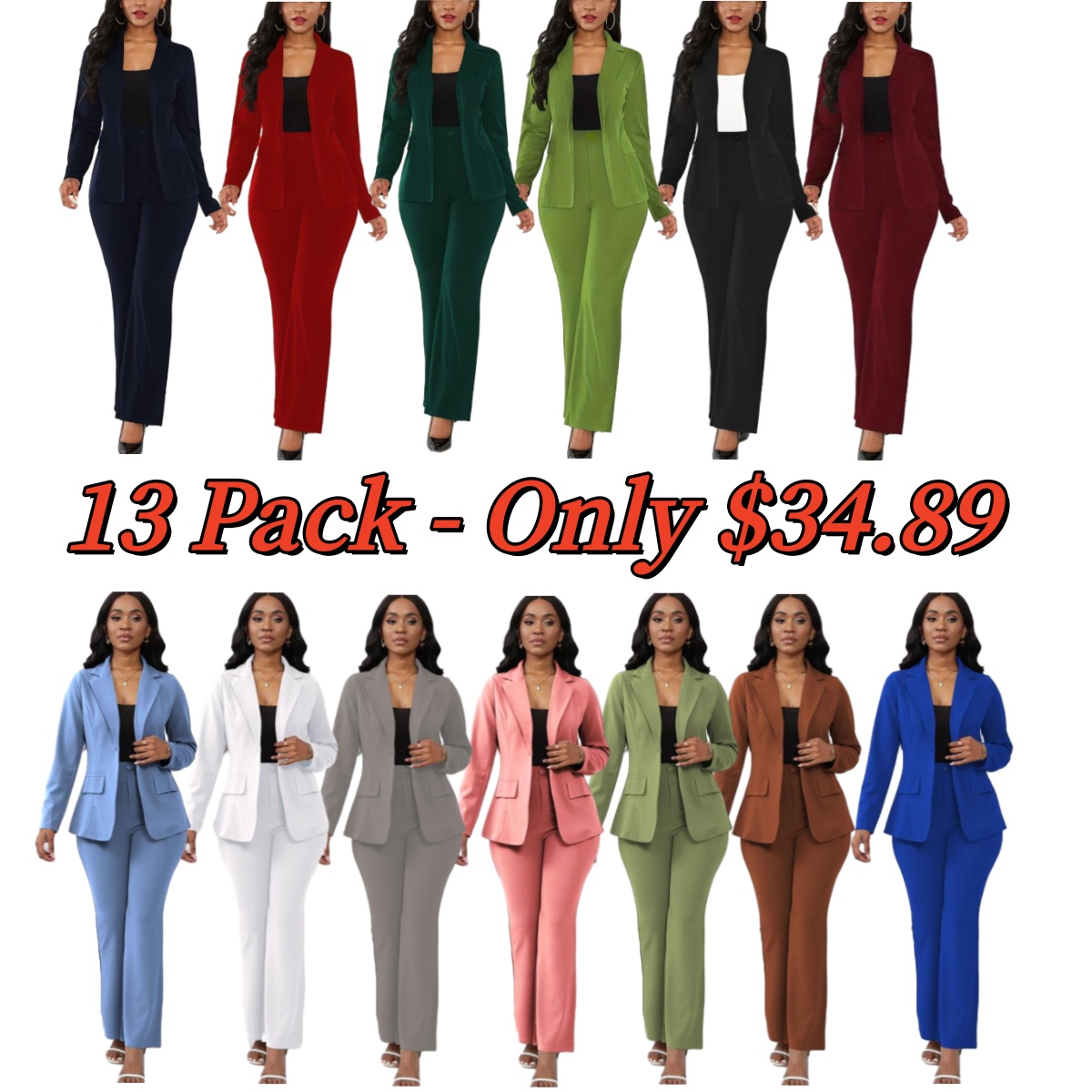 Two-Piece Set Women's Plain Button Lapel Neck Blazer & Suit Pants