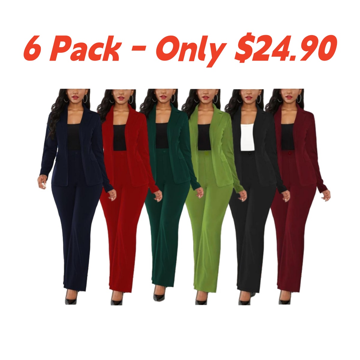 Two-Piece Set Women's Plain Button Lapel Neck Blazer & Suit Pants