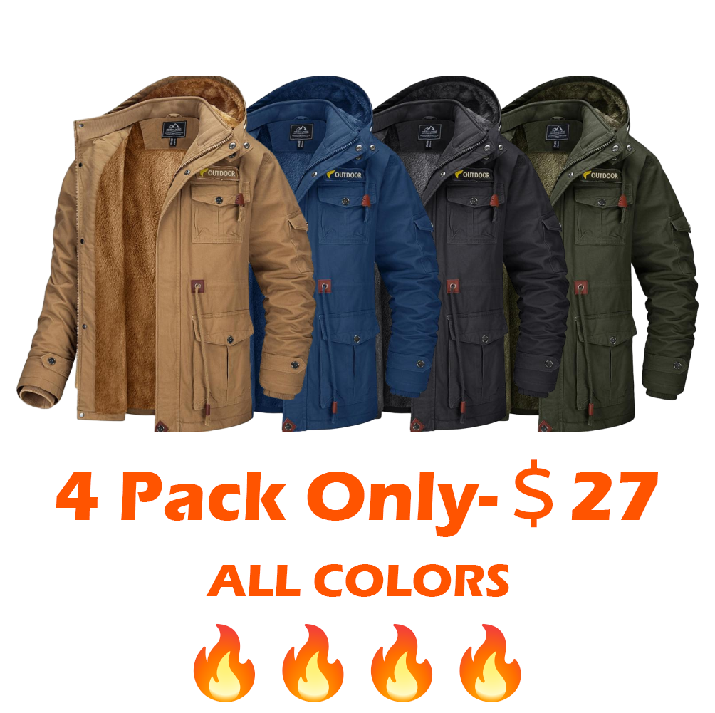 Men's Winter Coat Jacket Fleece Lined Parka Cotton Cargo Jacket Menswear Tops Long Sleeve Warm Thermal Hoodie