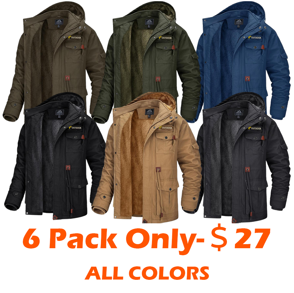 Men's Winter Coat Jacket Fleece Lined Parka Cotton Cargo Jacket Menswear Tops Long Sleeve Warm Thermal Hoodie