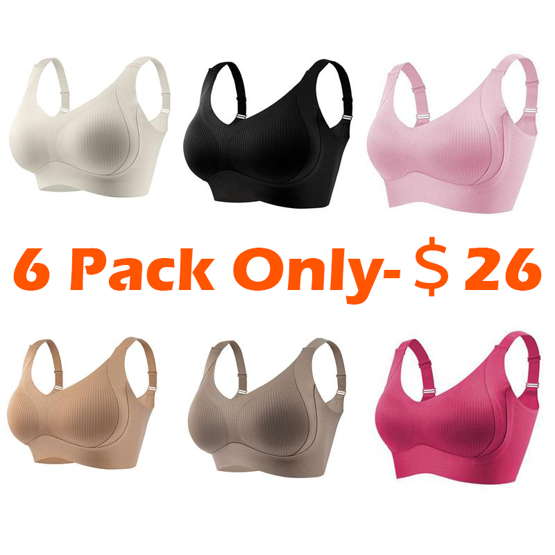 6 Pack Women's Solid Color Wireless Bra, Comfortable Breathable Push Up Bra