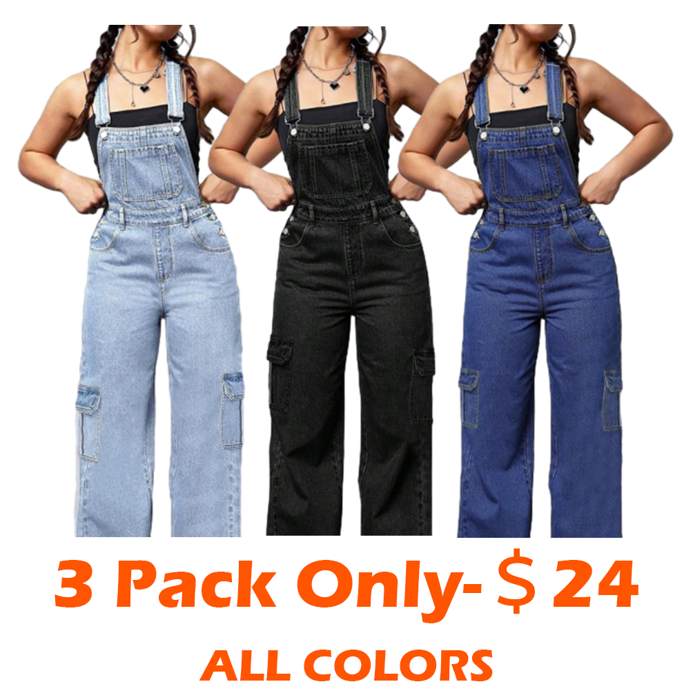 Womens Demin Wide Leg Cargo jumpsuit Loose Fit Bib Baggy Jean Overalls Adjustable Straps for Women Overalls