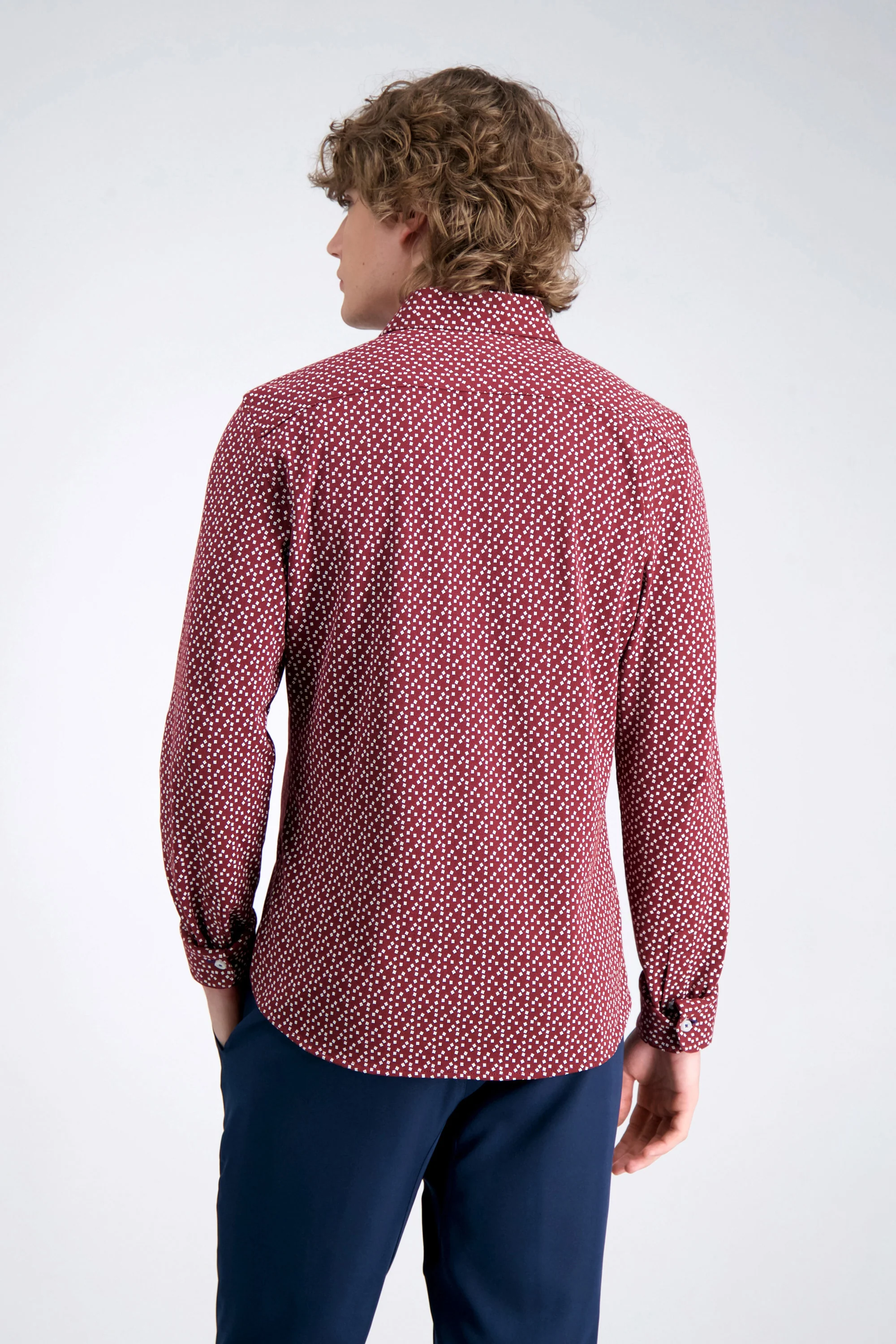 Long Sleeve Pique Shirt - Burgundy Geo Ditsy