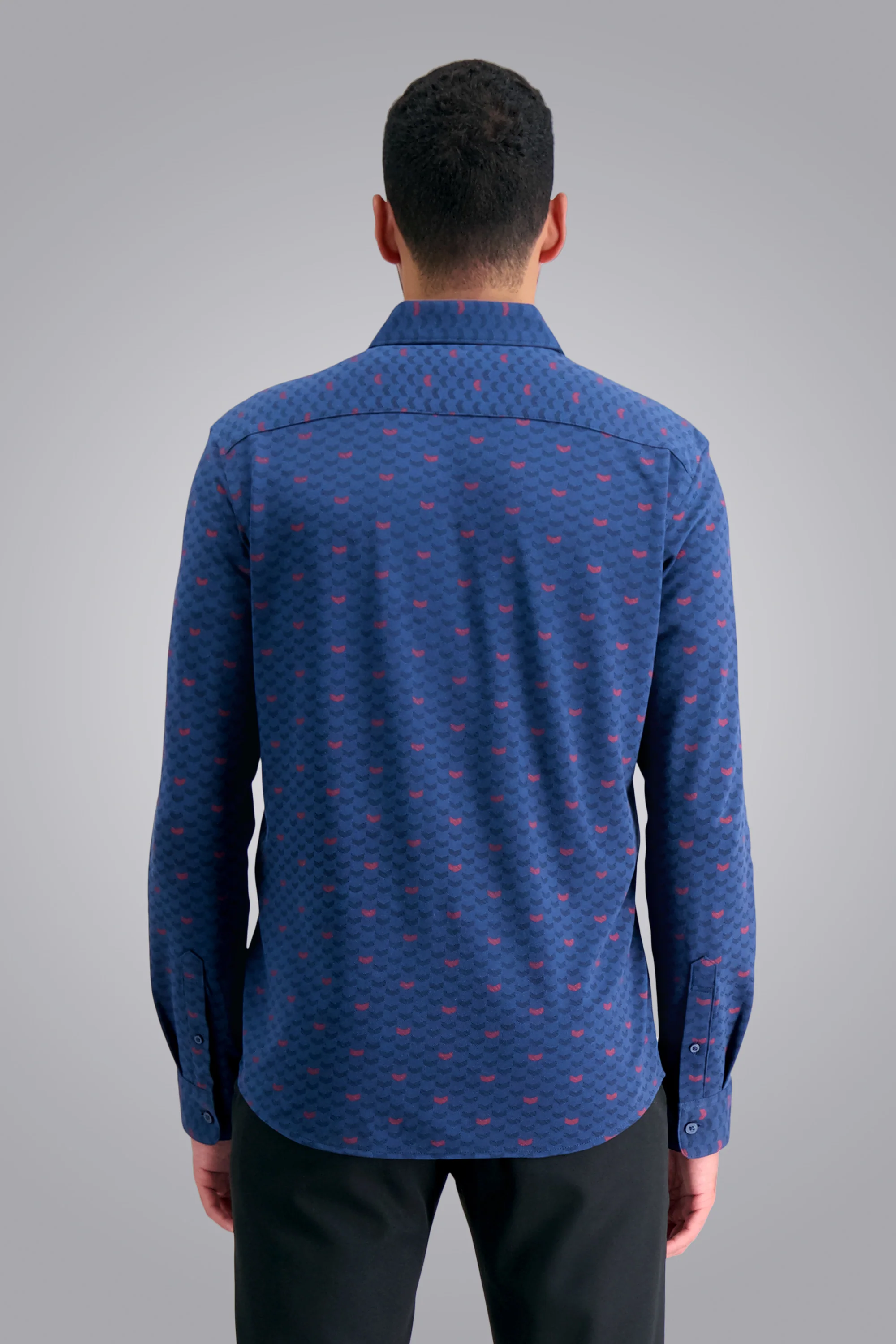 Long Sleeve Pique Shirt - Blue Chevron