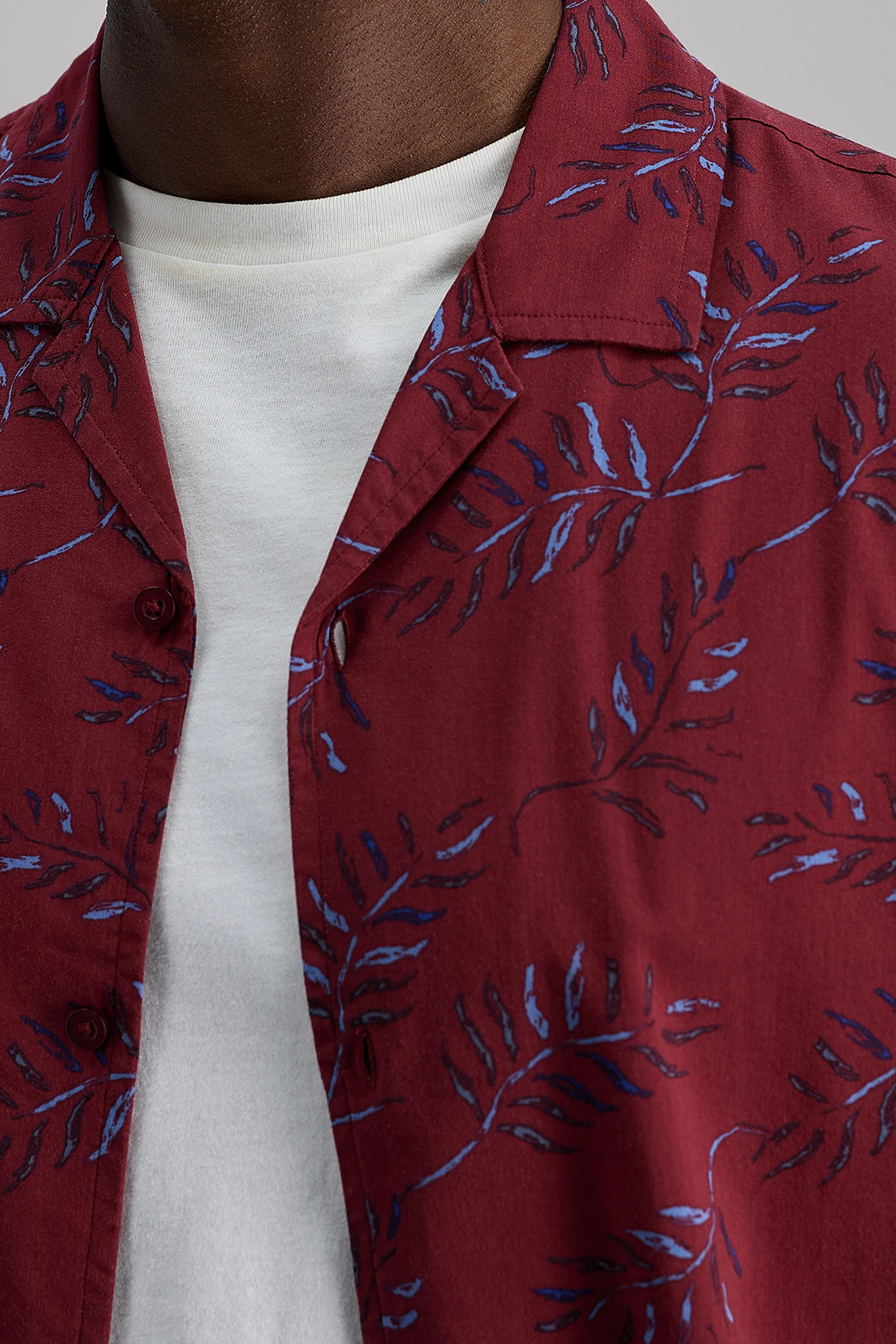 Short Sleeve Tropical Camp Shirt - Dark Red