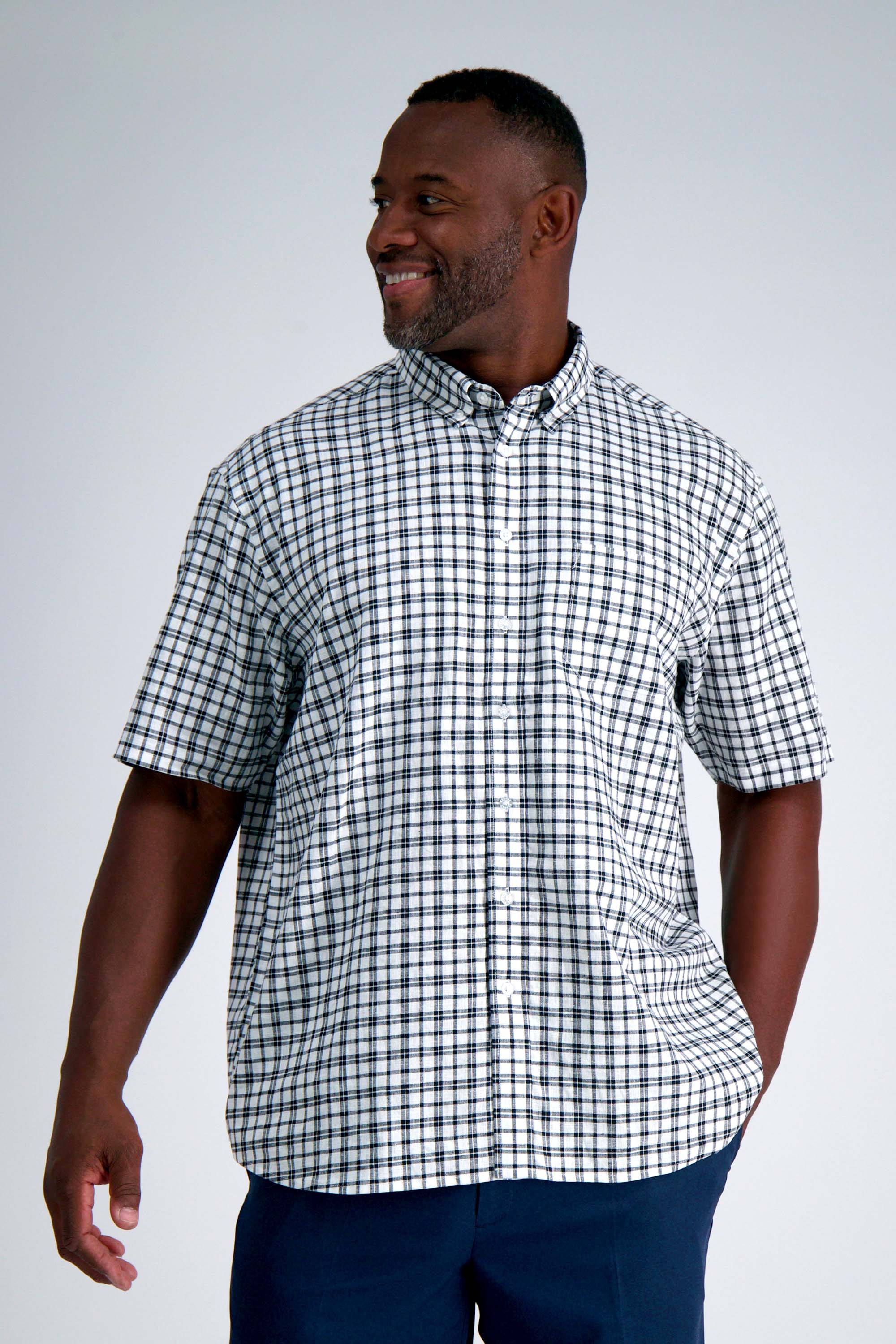 Big & Tall Short Sleeve Button Down Linen Shirt - White
