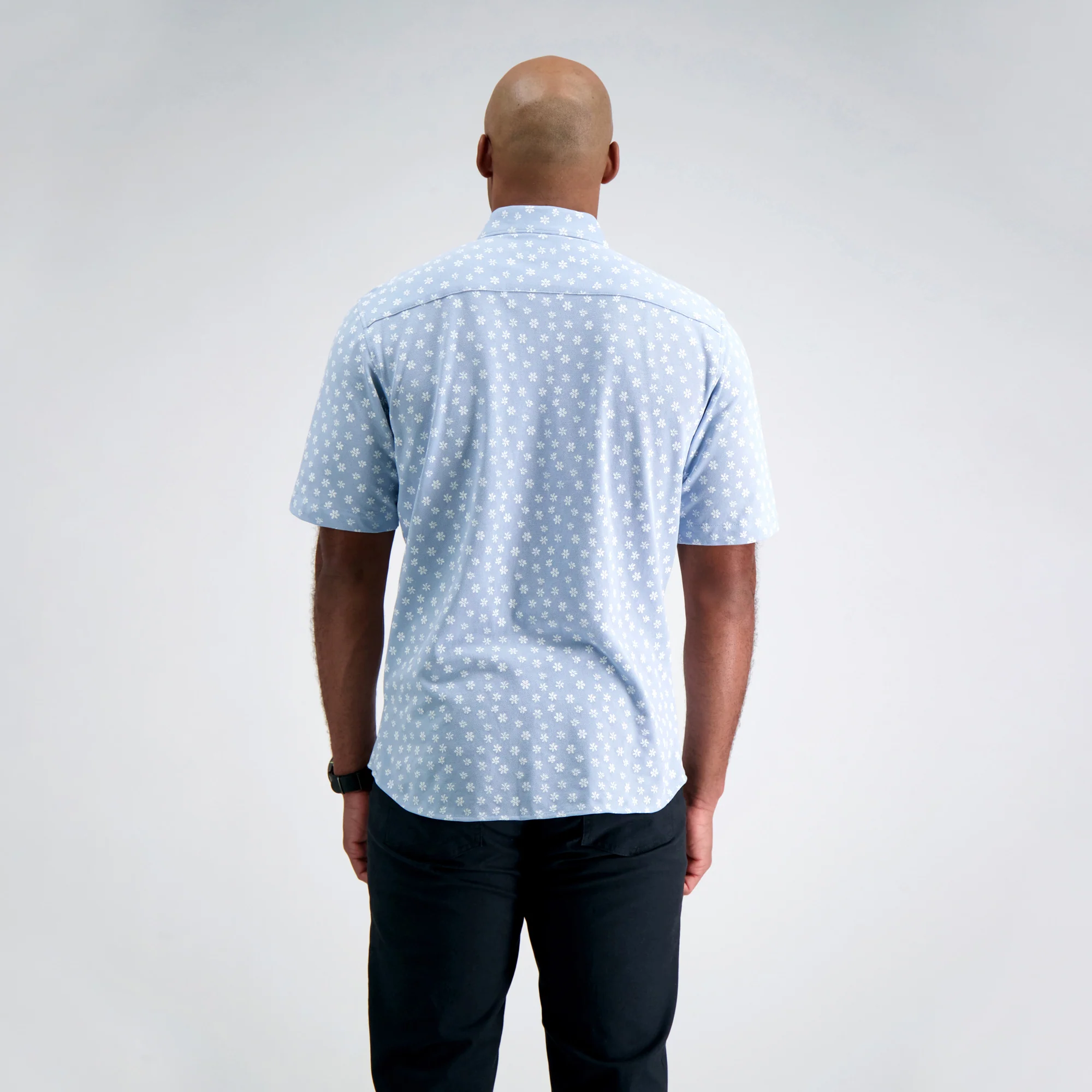 Pique Short Sleeve Button Down Shirt - Blue Floral