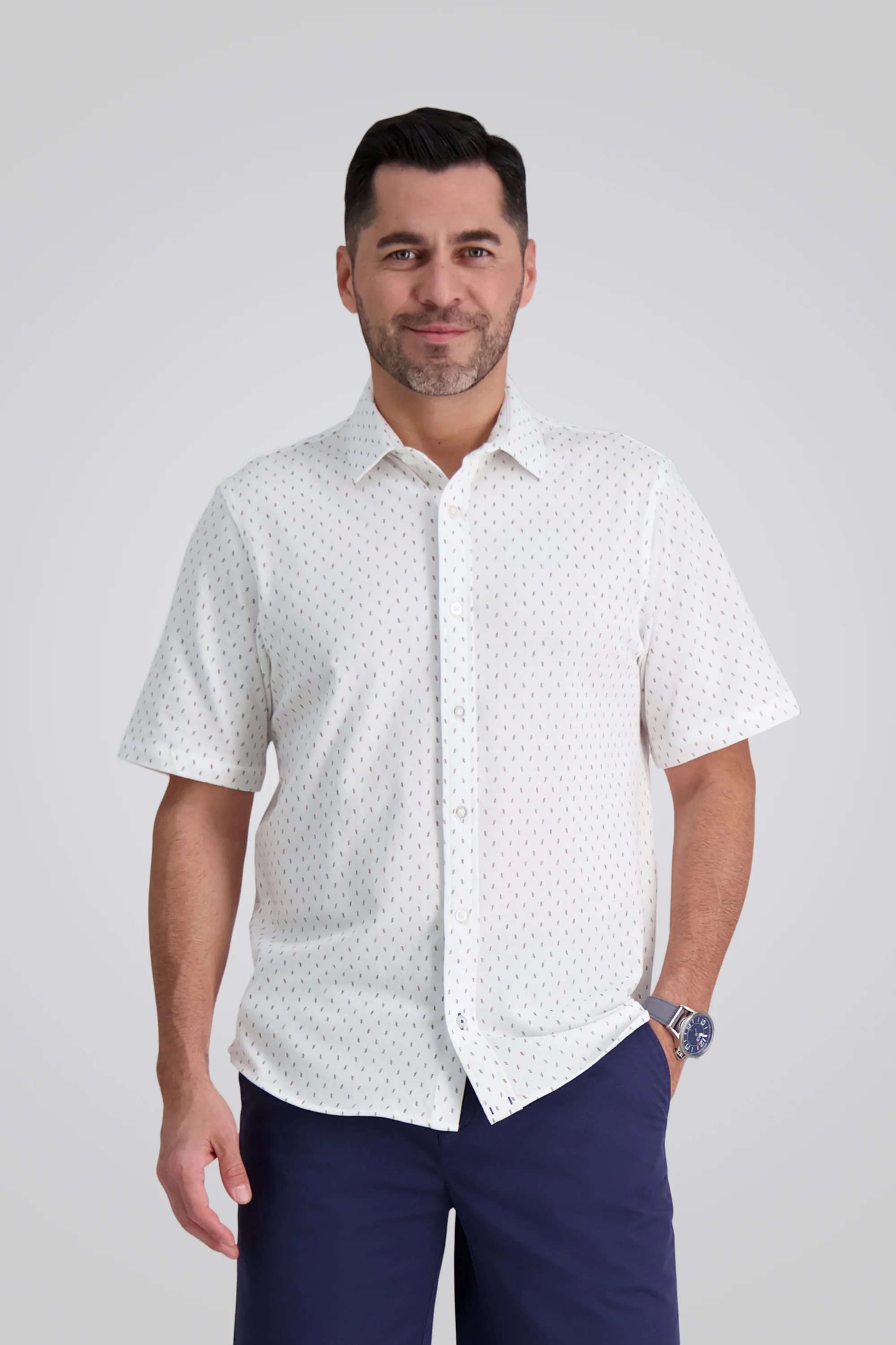 Pique Short Sleeve Button Down Shirt - Tan