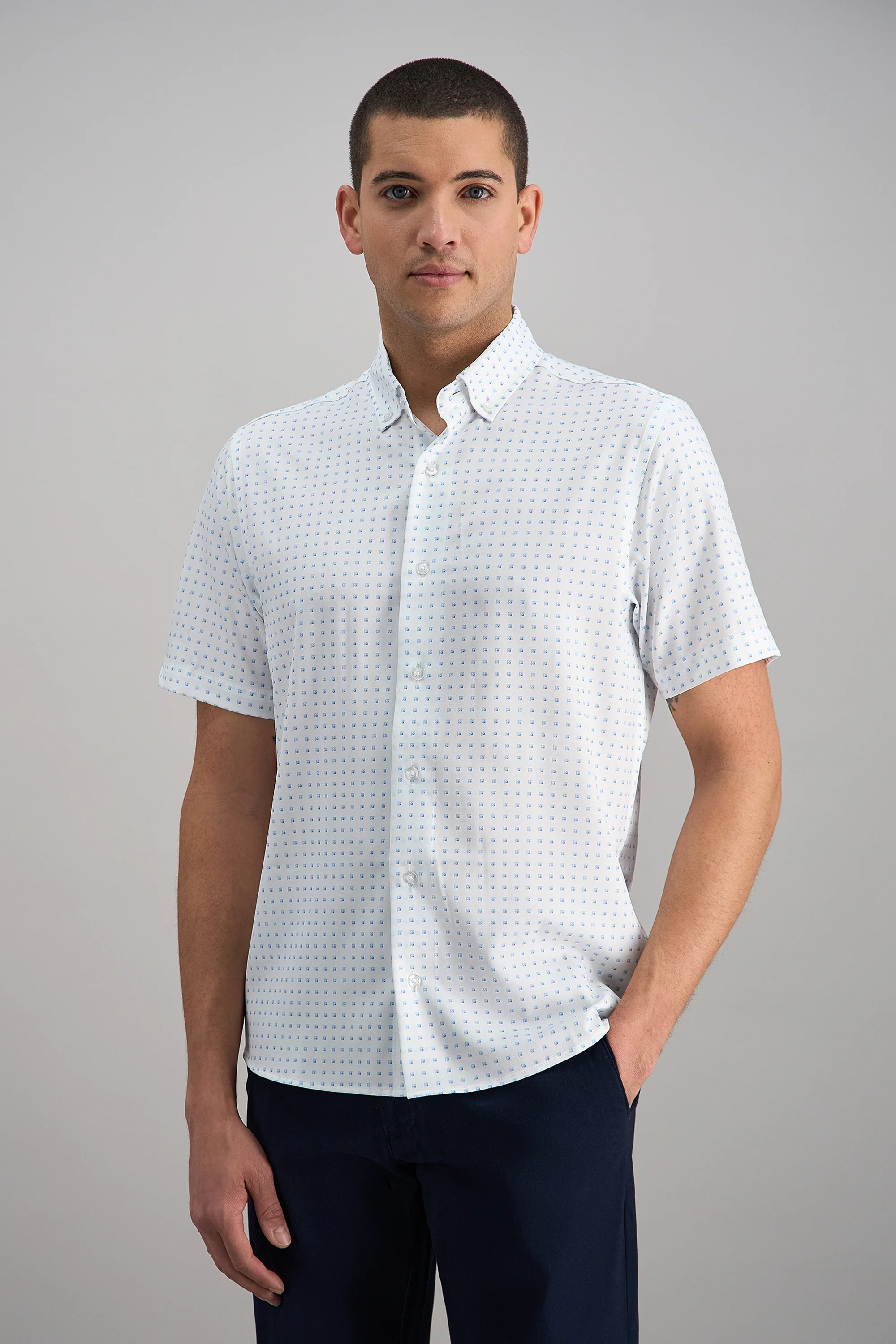 Short Sleeve Performance Button-Down Shirt - Blue Dot