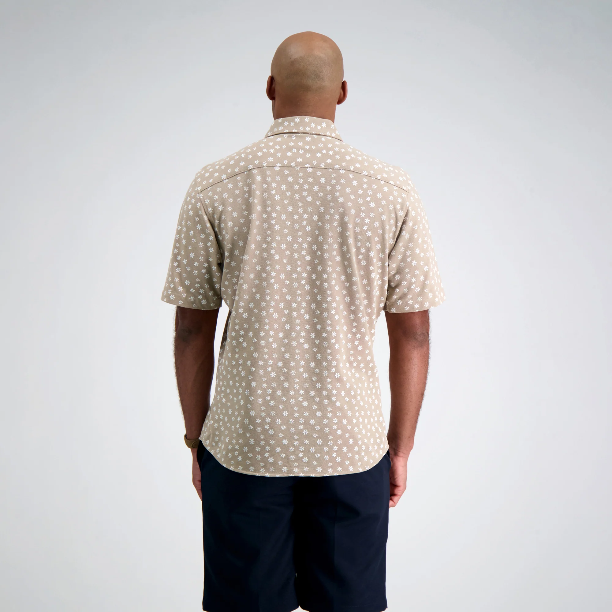 Pique Short Sleeve Button Down Shirt - Khaki Floral