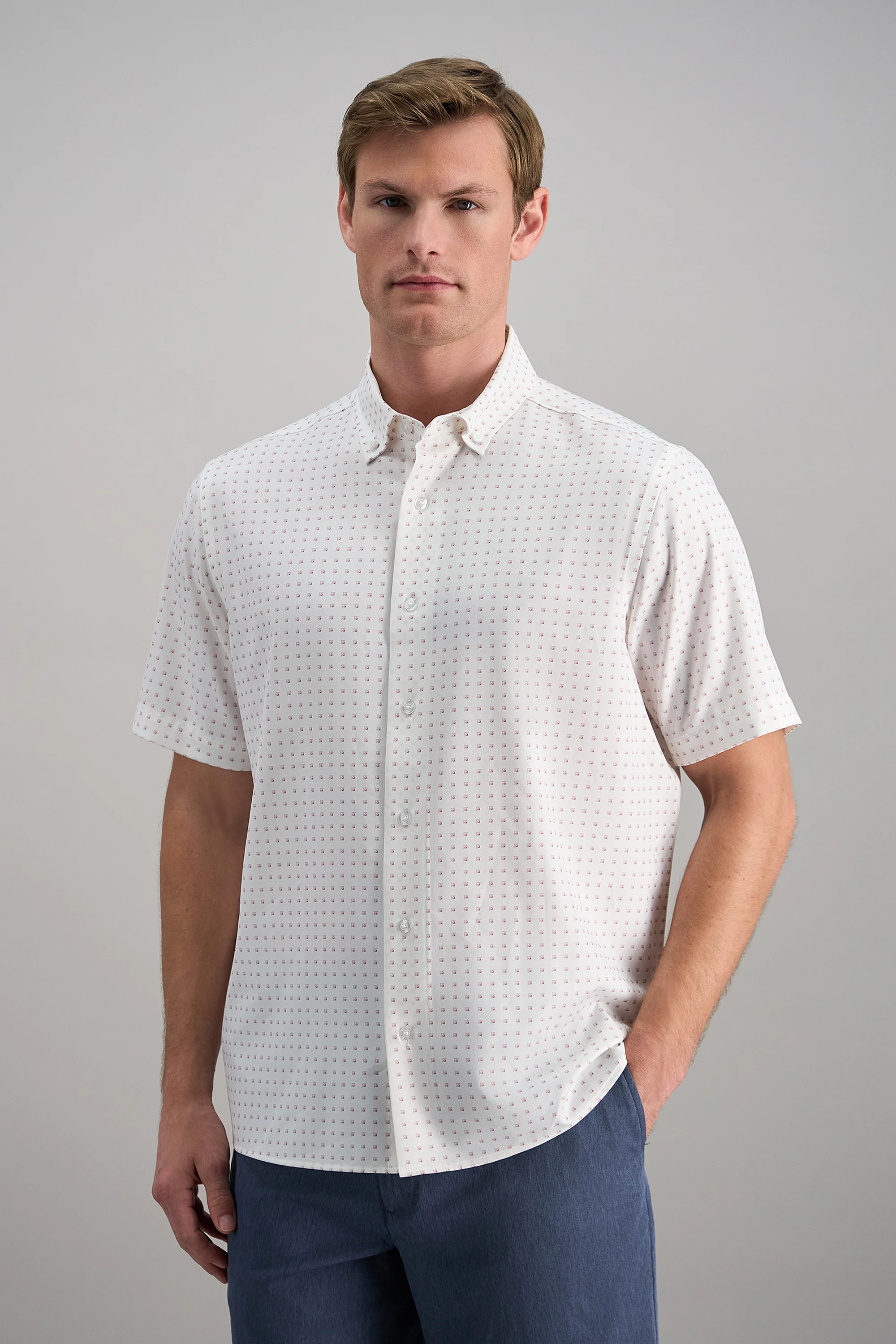 Short Sleeve Performance Button Down Shirt - Pink Dot