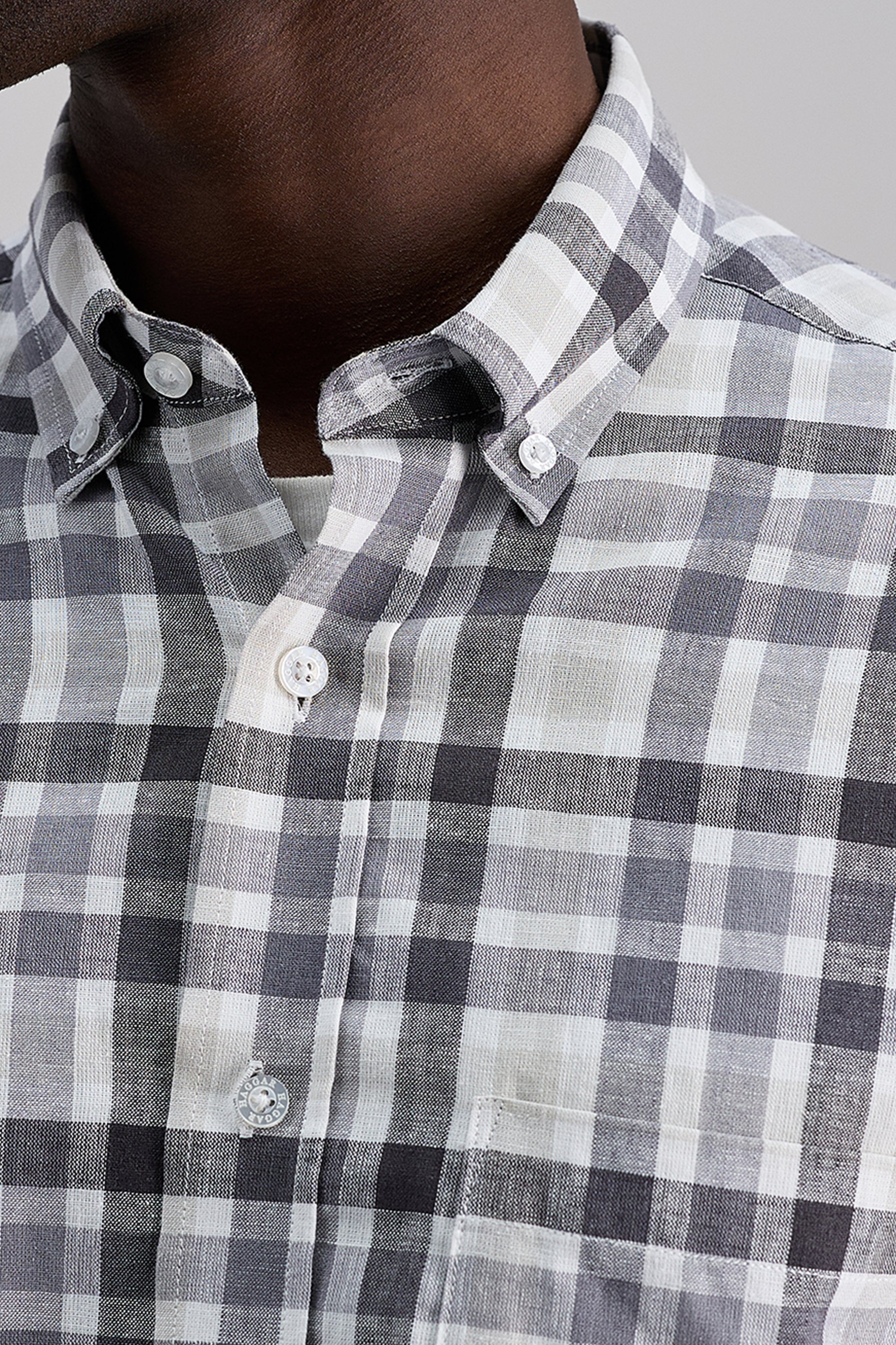 Short Sleeve Button-Down Linen Shirt - Dark Grey