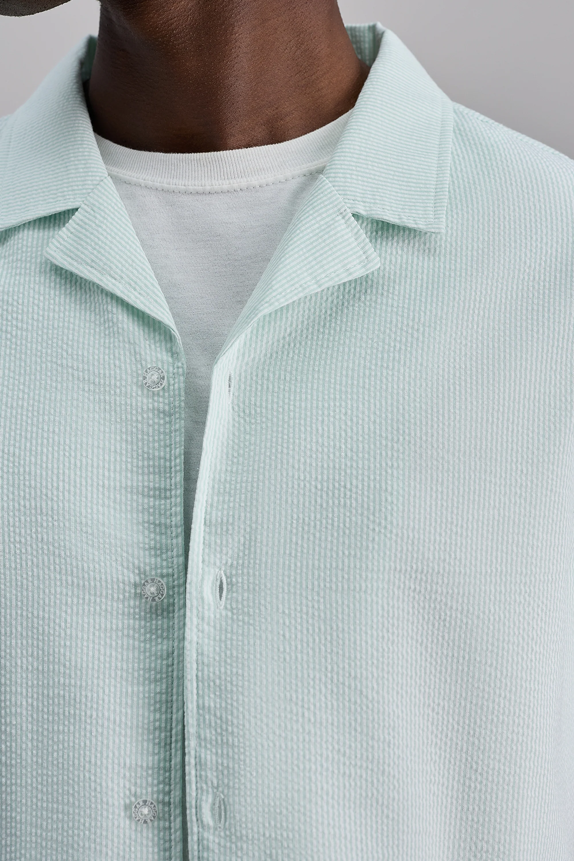 Short Sleeve Camp Shirt - Seafoam Seersucker