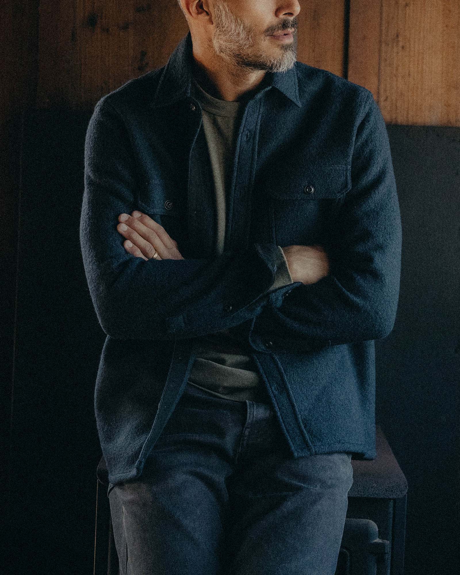 The Connor Overshirt in Dark Navy Boucle