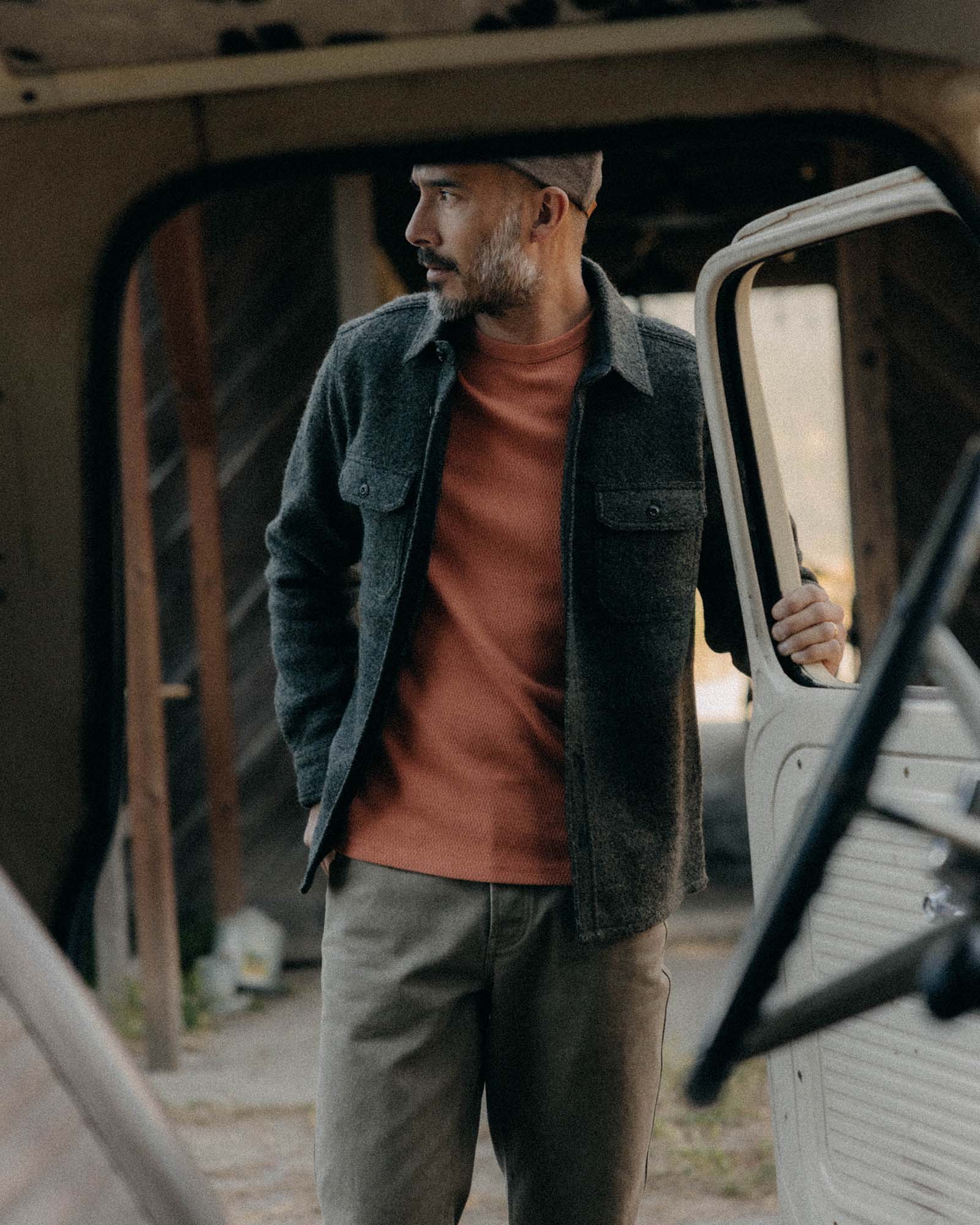 The Connor Overshirt in Heather Olive Boucle