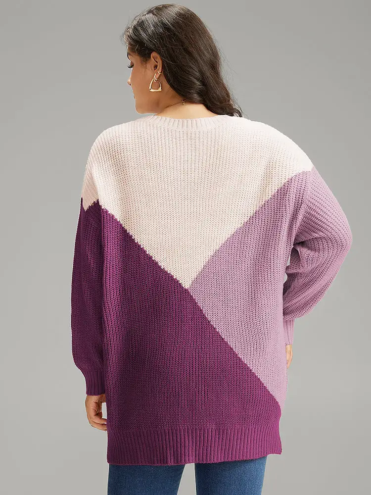 Colorblock Split Side Drop Shoulder Pullover
