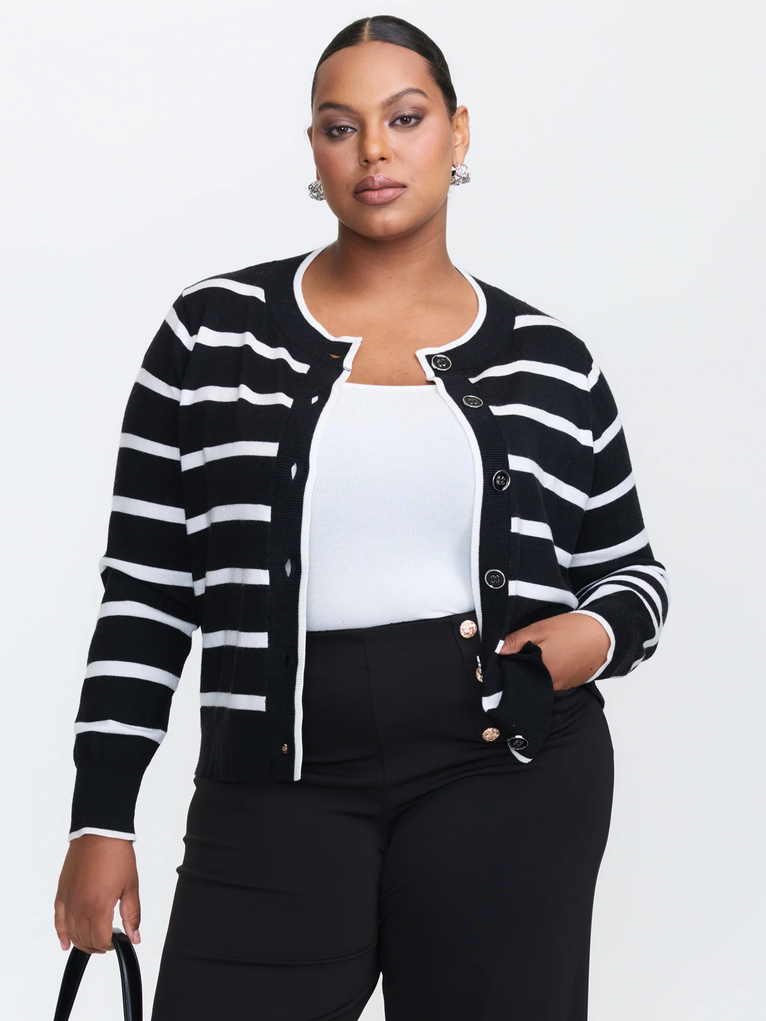 Stripe Wool Blend Slit Knit Cardigan