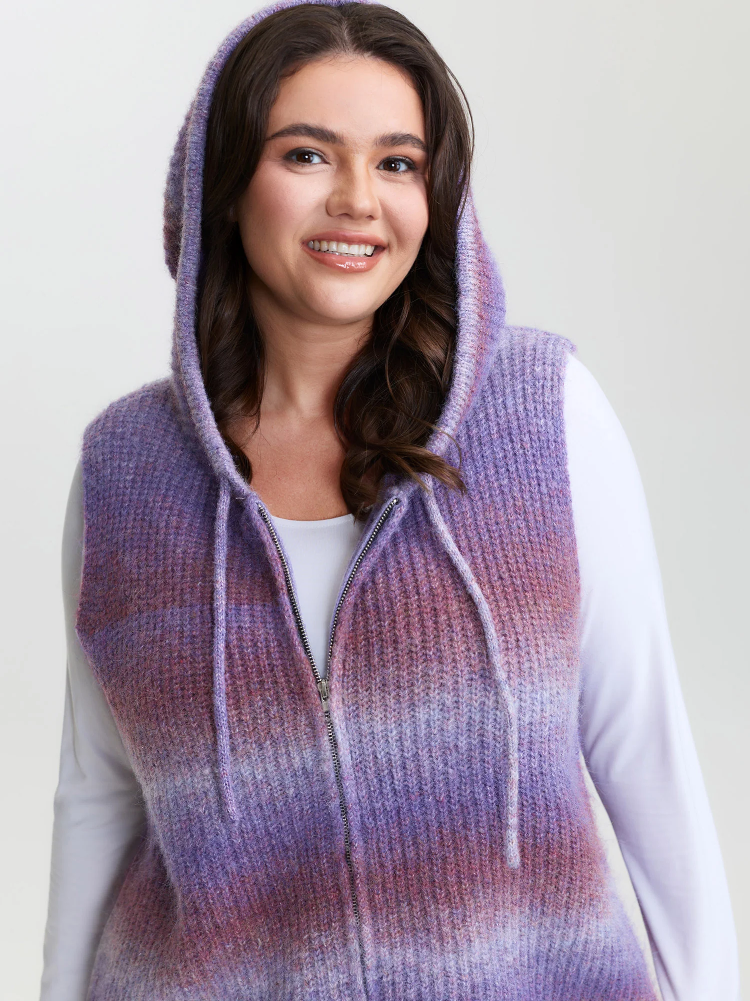 Stretchy Heather Hooded Zipper Knit Cardigan