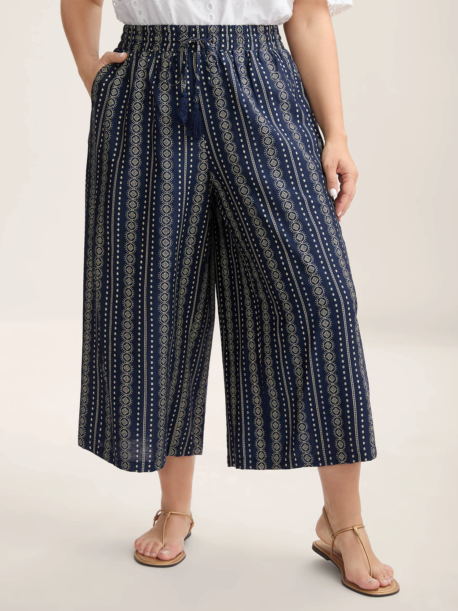 Boho Stripe Tassel Wide-Leg Pants