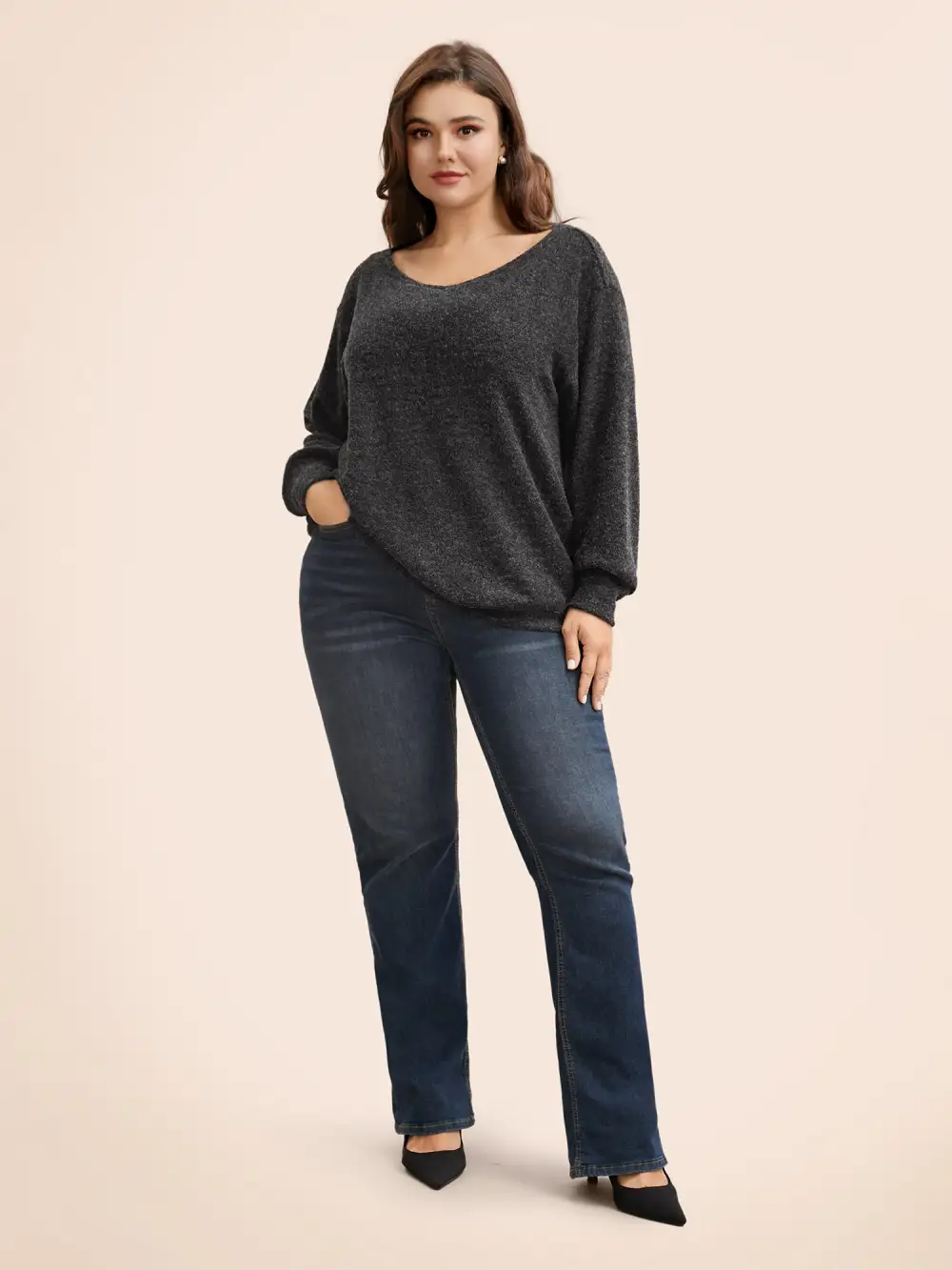 Textured Off Shoulder Drop Shoulder Sleeve Sweatshirt
