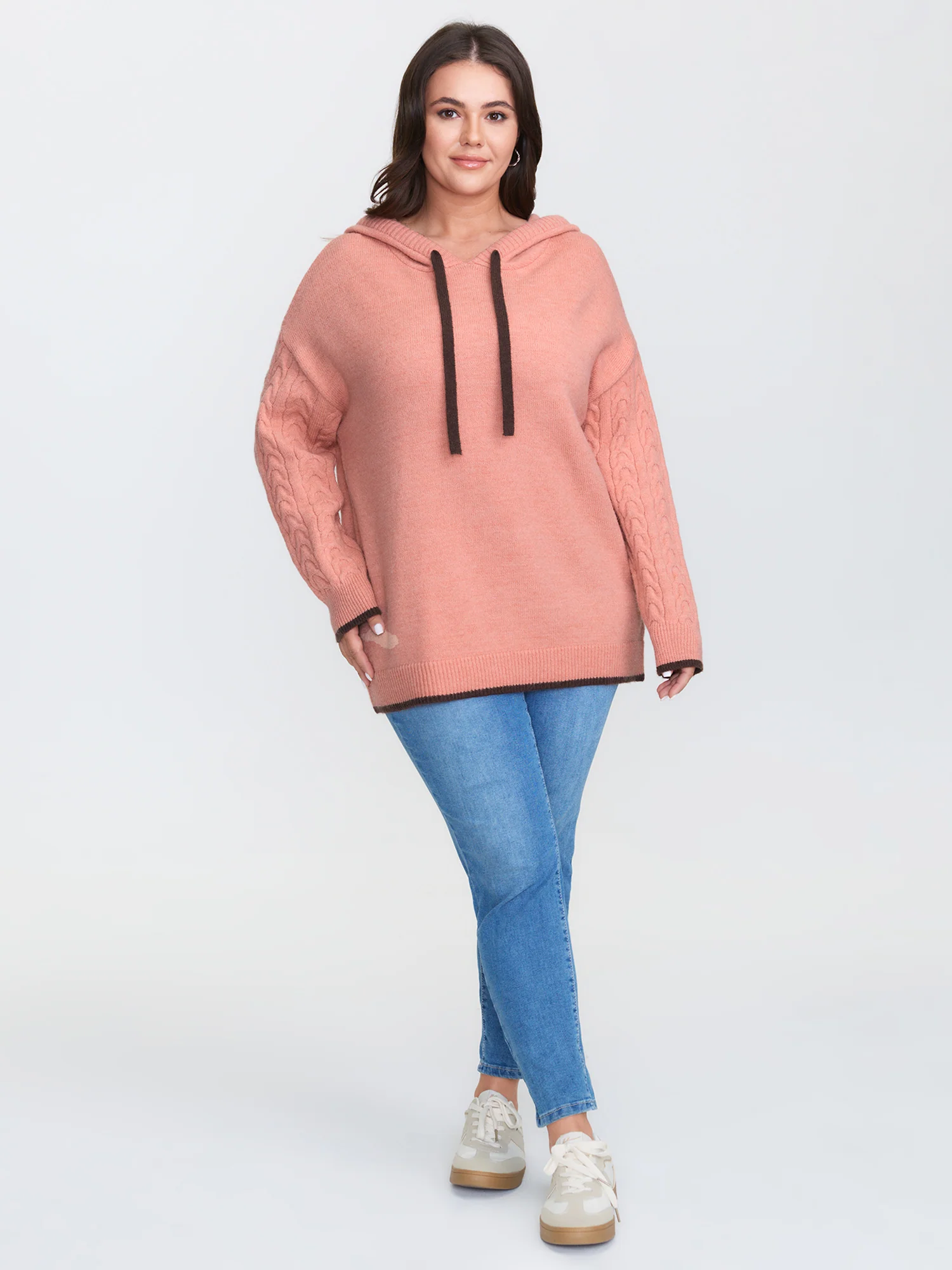 Textured Color Contrast Hooded Pullover