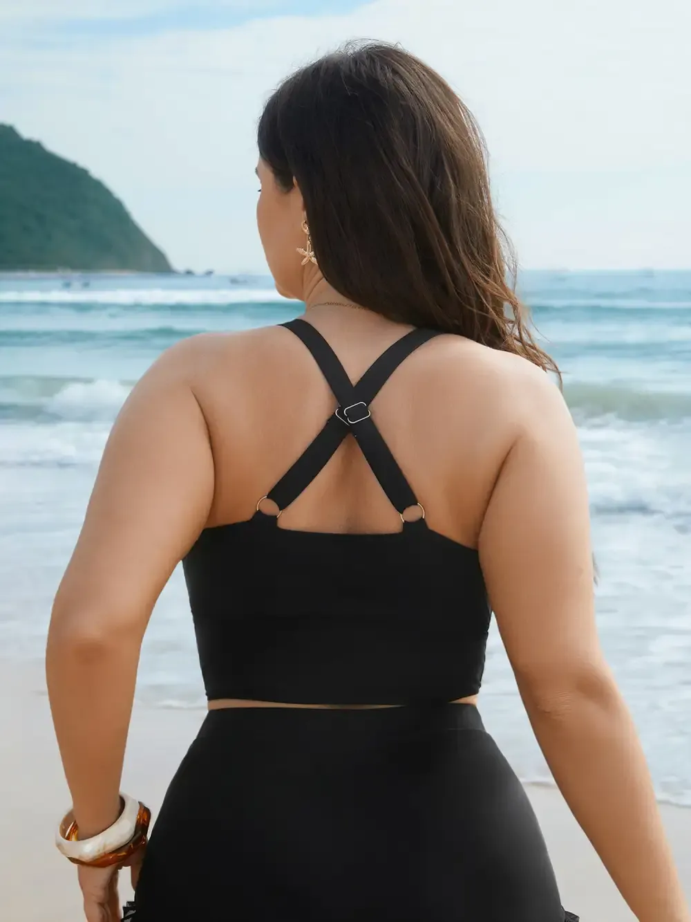 Bust Knot-Tie Ruffle Trim Supportive Swim Top