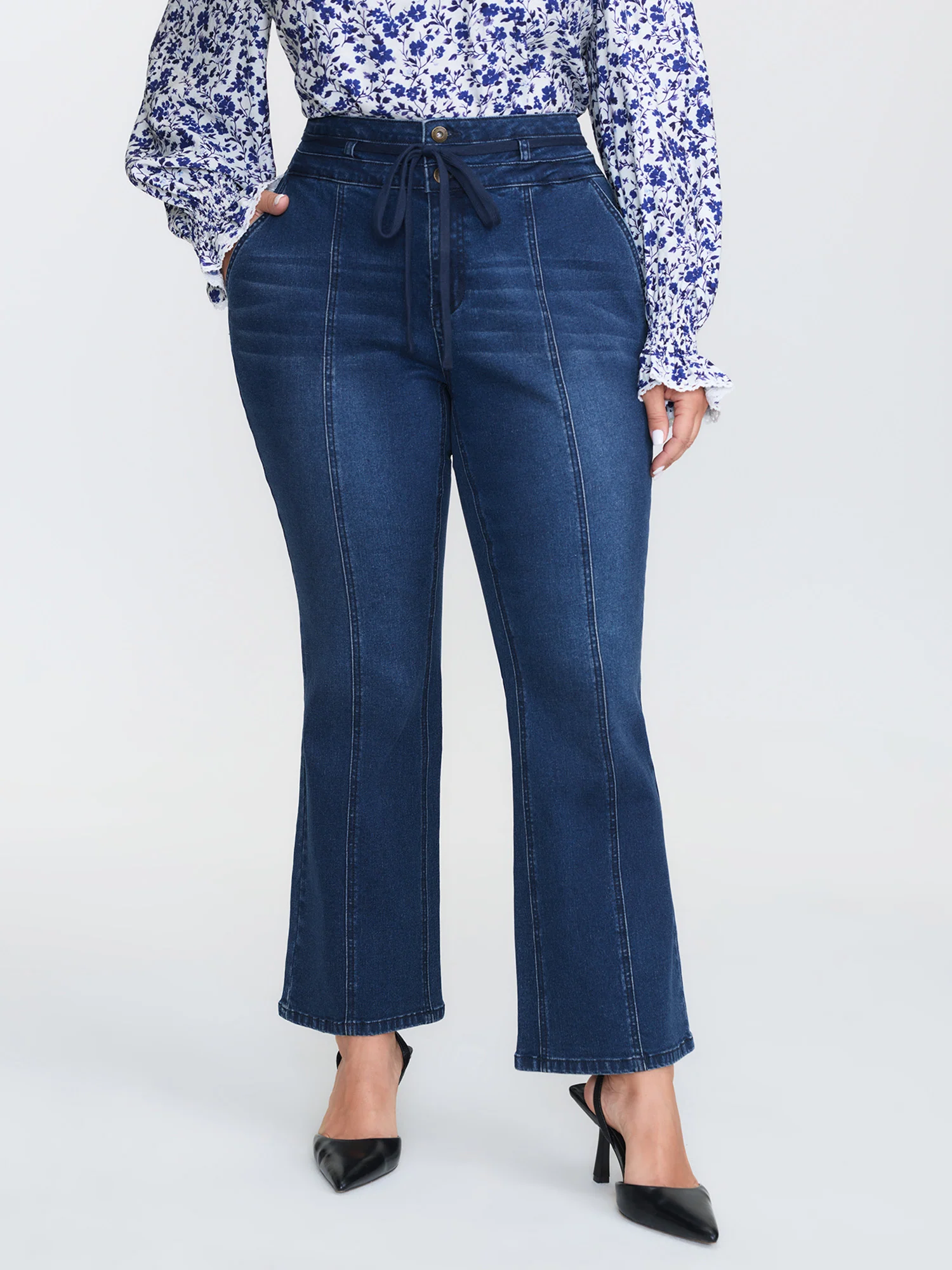 Seamed Drawstring Bootcut Jeans
