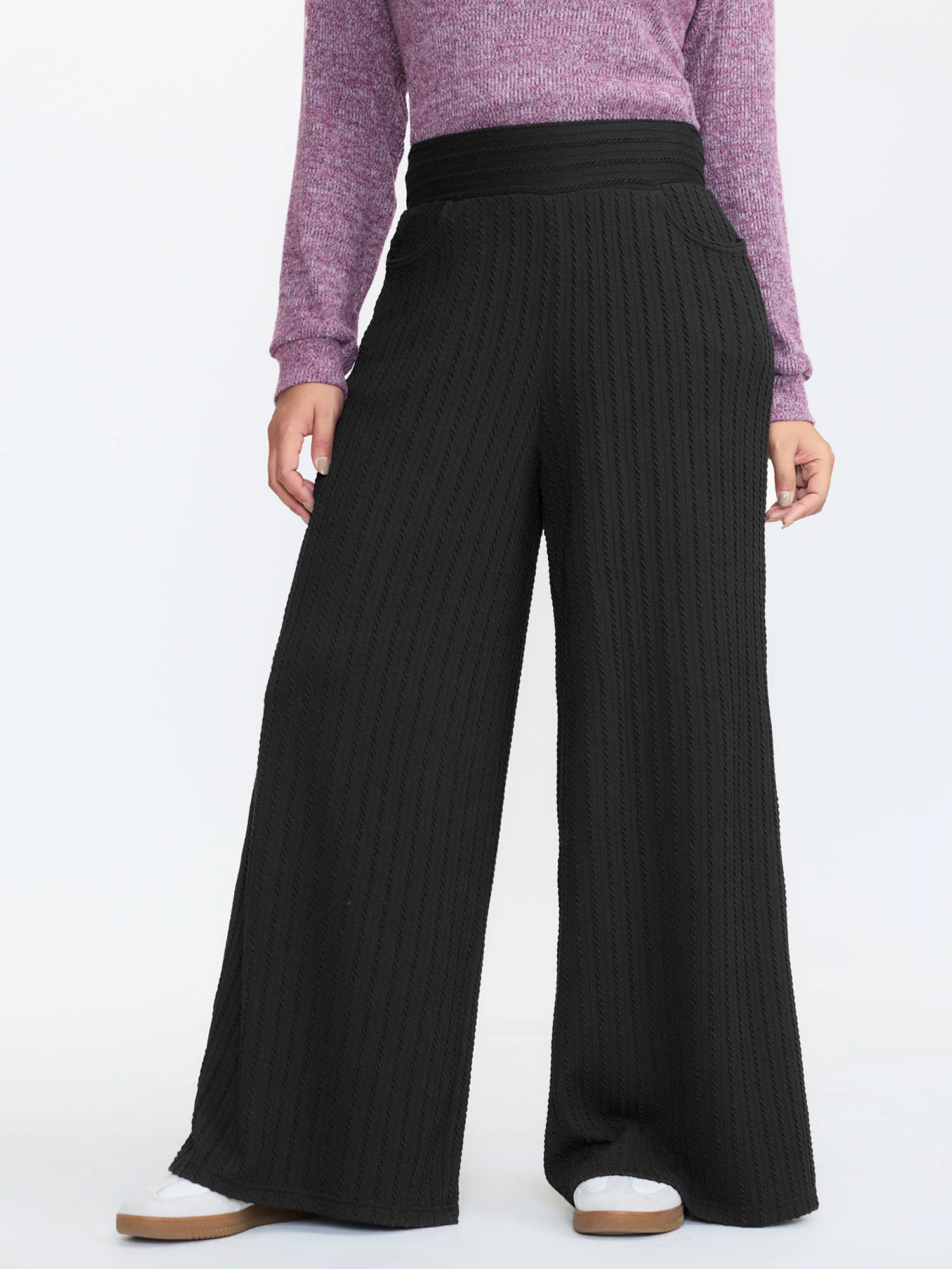 Stretchy Cable Knit Wide Leg Pants
