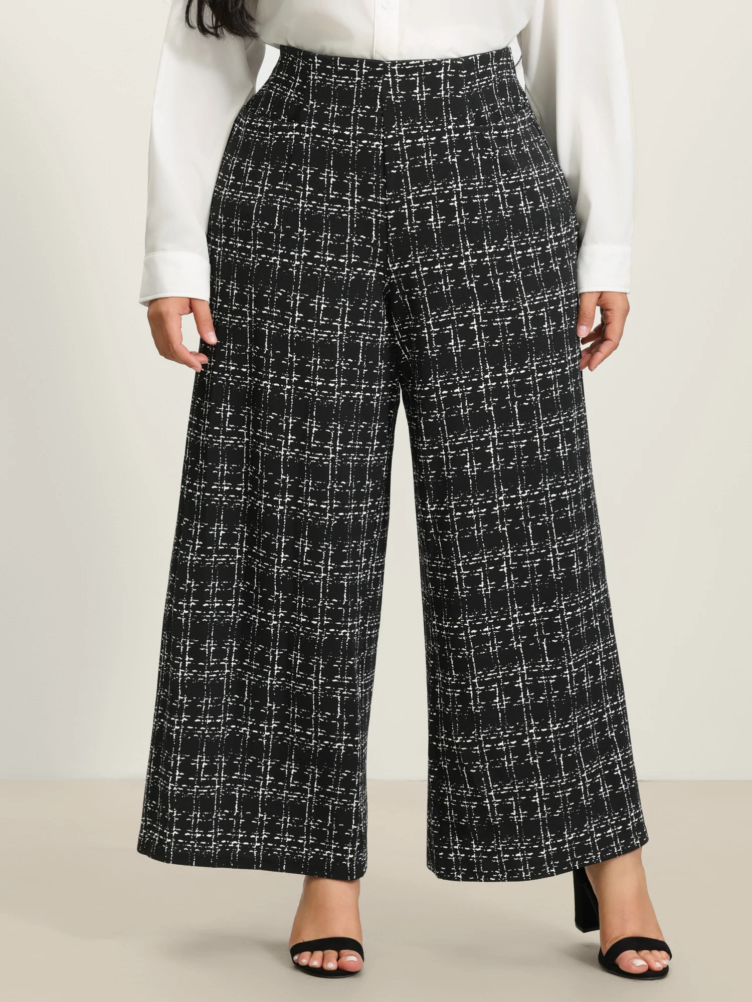 Tweed Texture Wide-Leg Pants