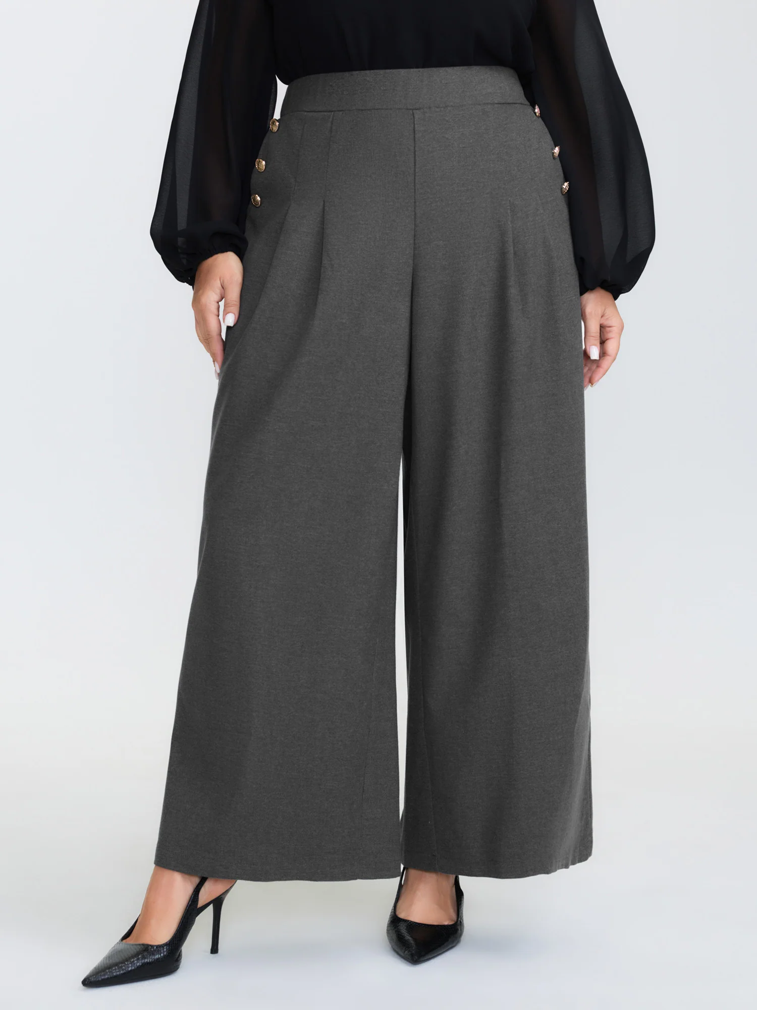 Pleated Elastic Waistband Wide-Leg Pants